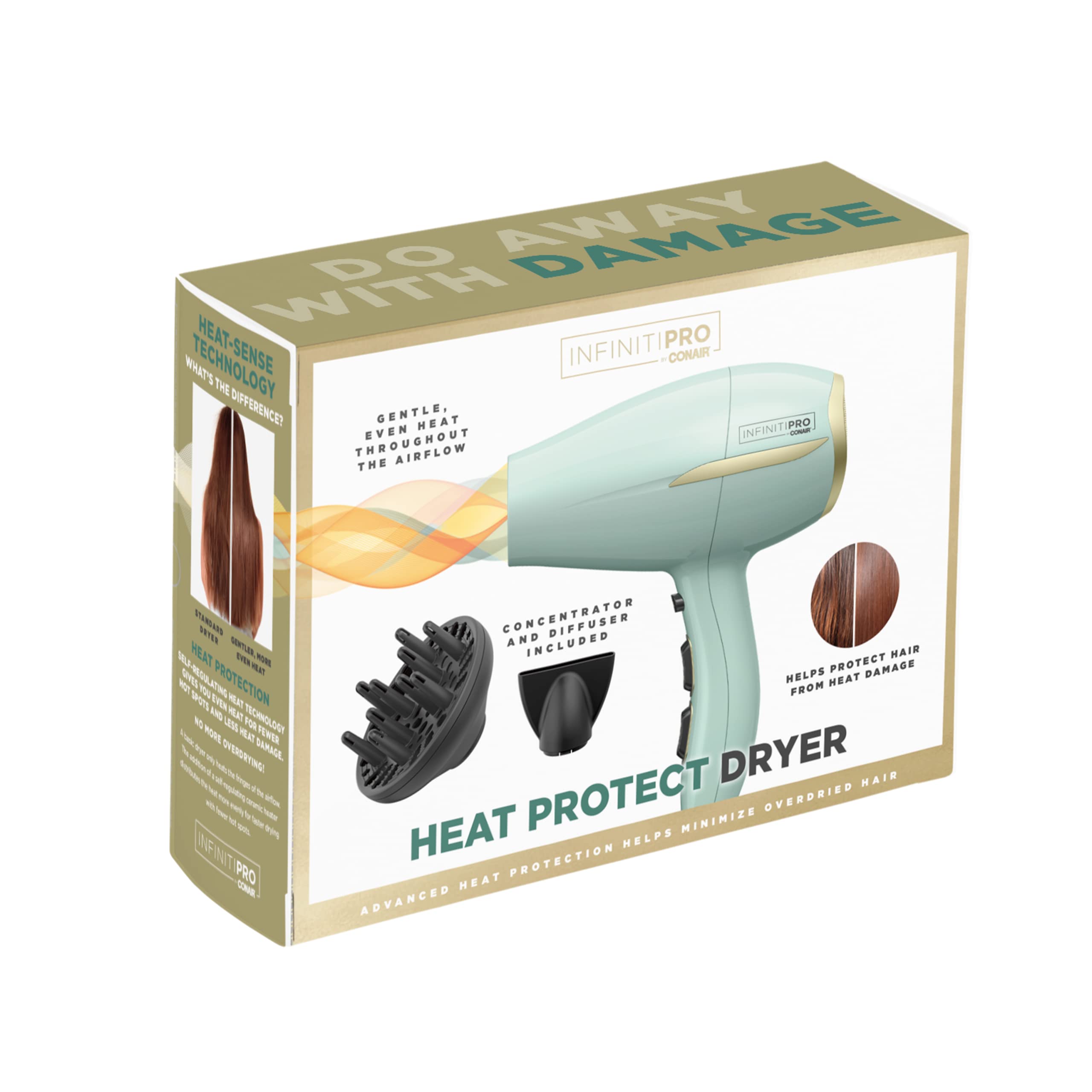 INFINITIPRO by CONAIR Professional Hair Dryer with Diffuser - Advanced Heat Protection Technology for Healthy, Shiny Hair | Salon-Quality Blow Dryer for Home Use, Travel & Styling