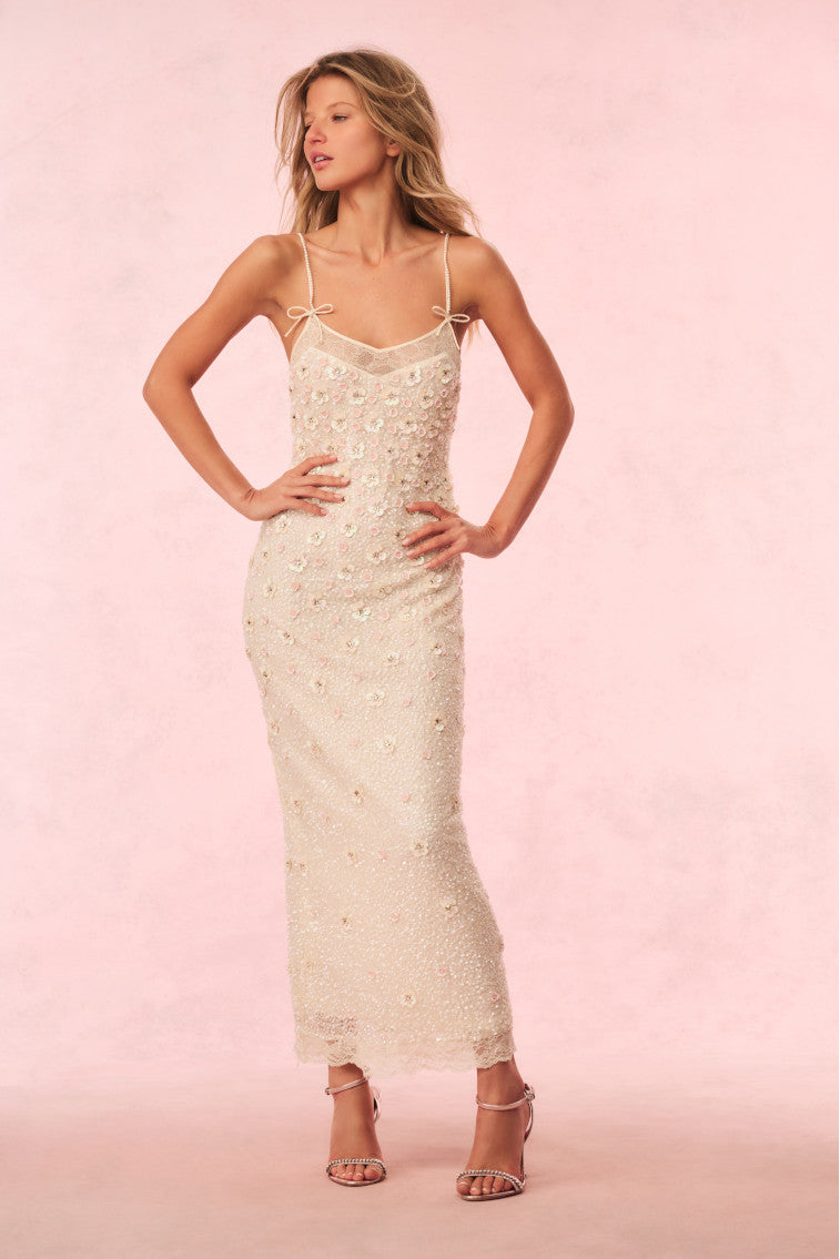 Mirrian Beaded Maxi Dress for Women - Elegant Bohemian Long Dress with Floral Embroidery - Perfect for Beach Vacations, Summer Parties & Boho Weddings