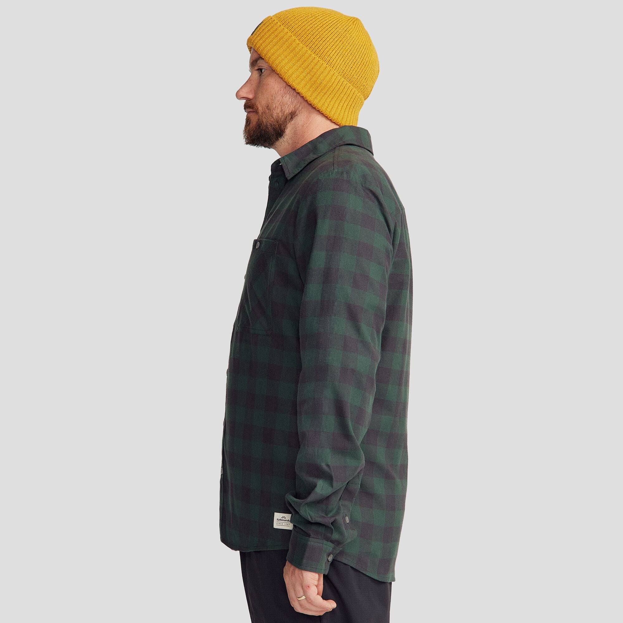 Fyfe Men's Long Sleeve Shirt - Classic Forest Green Gingham Plaid Button Down for Casual & Office Wear