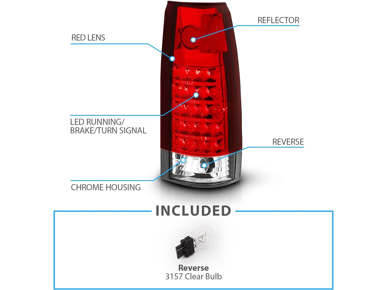 AmeriLite LED Tail Lights Assembly Pair for 1988-1999 Chevy GMC C/K Pickup Truck Tahoe Suburban - Crystal Red Replacement Lights (Driver & Passenger Side) | Enhanced Visibility & Style for Night Driving & Custom Builds