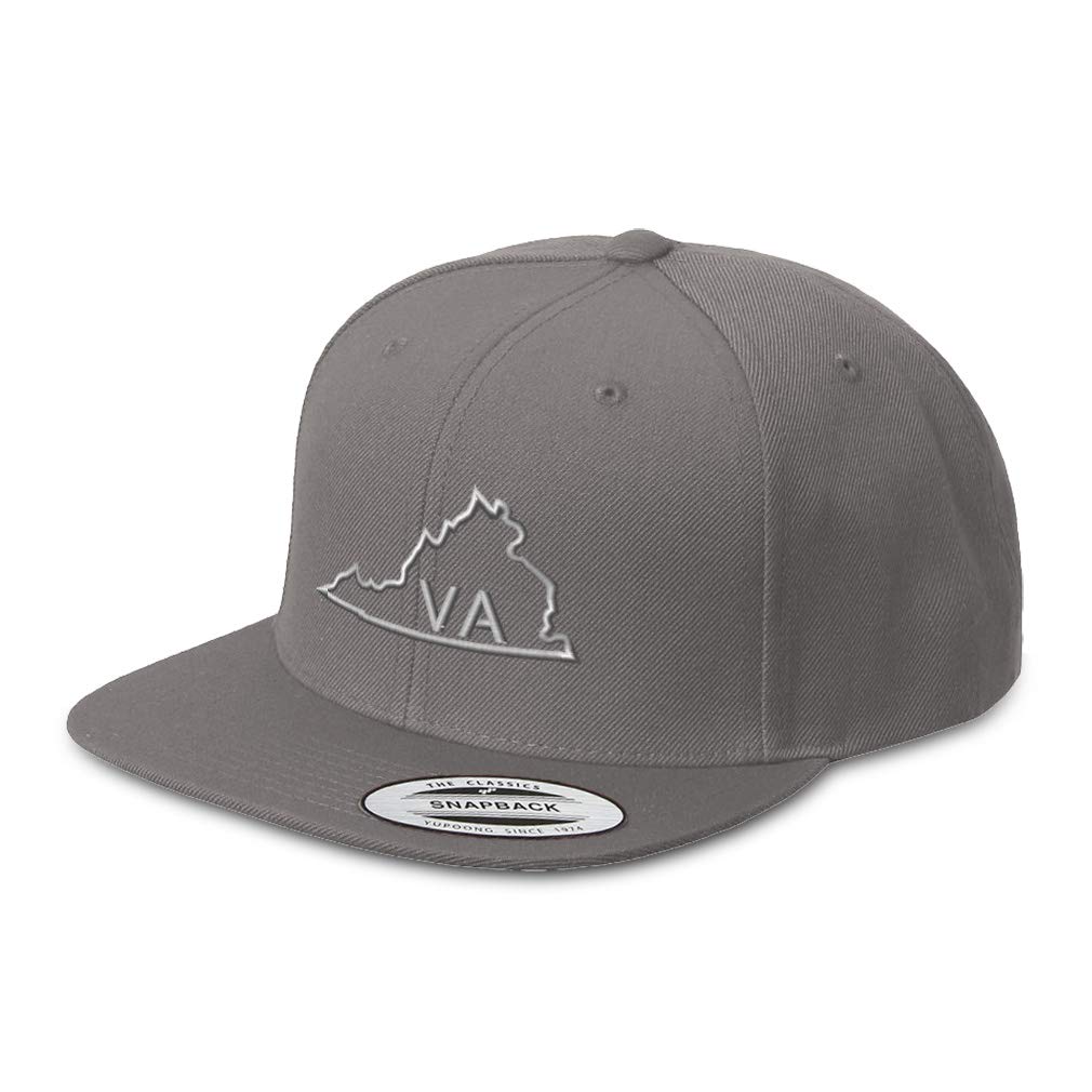 Virginia State Map Snapback Hat for Men & Women - VA Embroidery Acrylic Flat Bill Baseball Cap - Dark Grey Design - Perfect for Outdoor Activities, Sports & Casual Wear