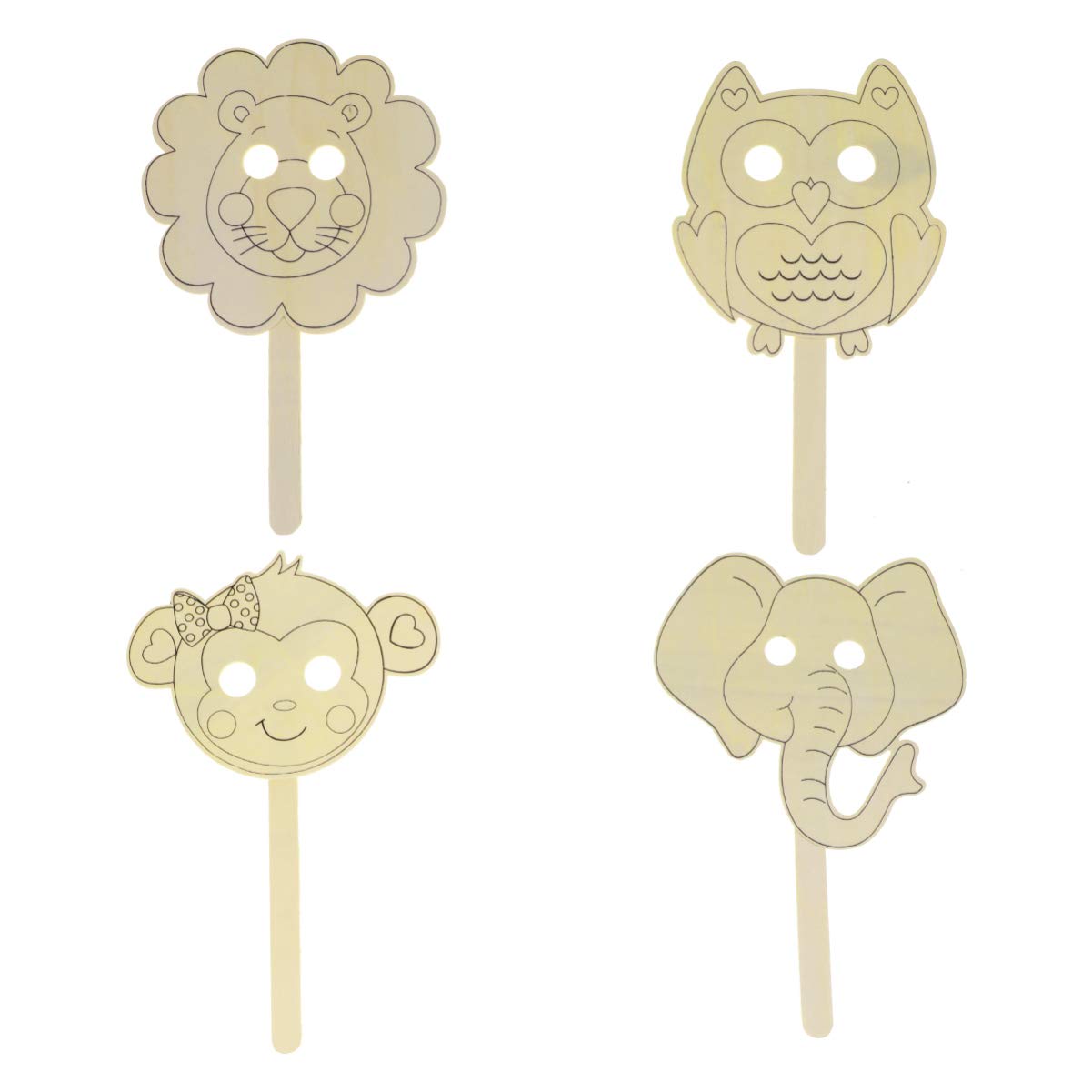 DIY Animal Face Painting Masks for Kids - 4PCS Wooden Monkey, Lion, Owl, Elephant Masks for Creative Play, Halloween Costumes & Art Projects
