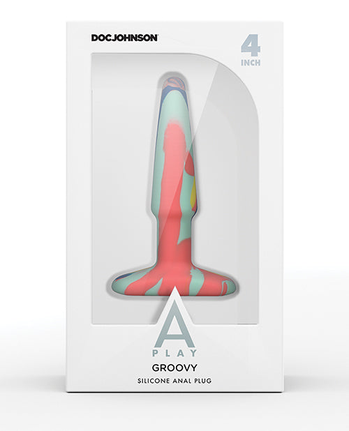 Groovy Silicone Anal Plug 4 Inch - Soft & Flexible Adult Toy for Beginners (Orange/Teal) - Perfect for Solo Play & Couples Exploration