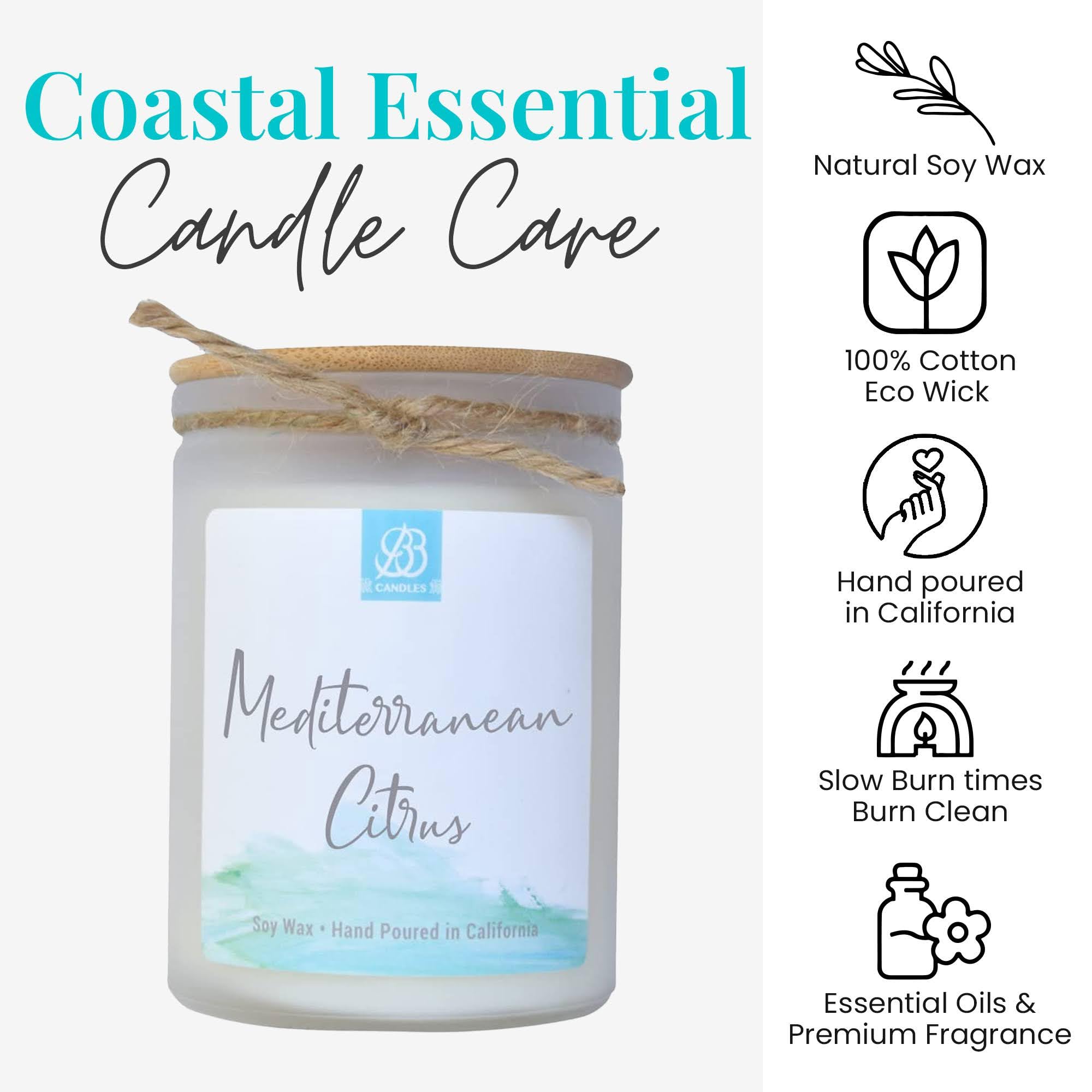 Coastal Essentials Natural Soy Hand-Poured Candle - Sea Lavender Scent, Long-Lasting 90+ Hours Burn Time, 12oz Artisan Candle for Home, Spa & Relaxation | Strong Aromatherapy Fragrance for Bedroom, Bath & Office