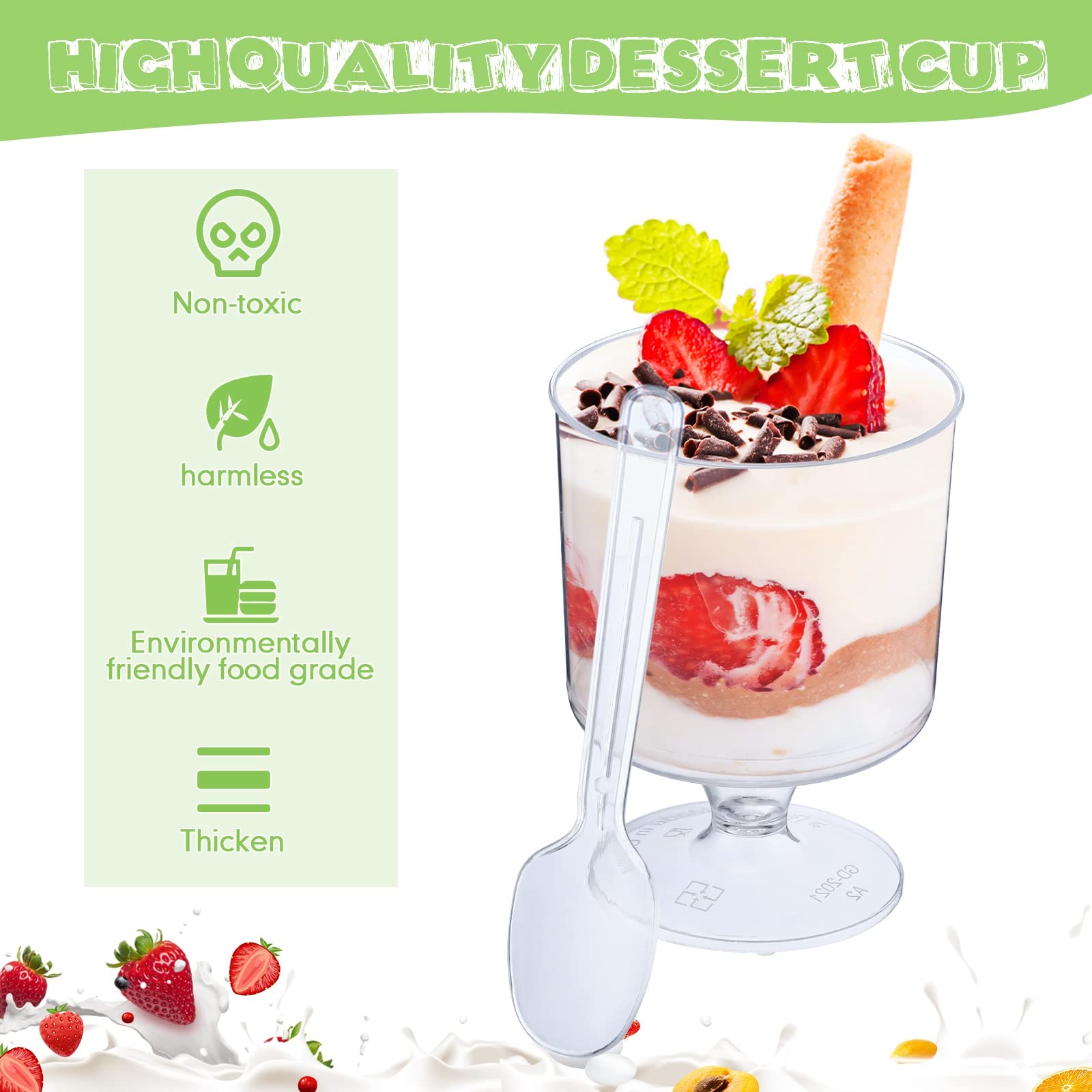 Nuogo 100 Pack 5 oz Clear Plastic Dessert Cups with Spoons - Disposable Mini Appetizer Yogurt Parfait Cups for Mousse, Pudding, Ice Cream & Party Snacks (Transparent) - Perfect for Catering, Birthday Parties & Dessert Bars