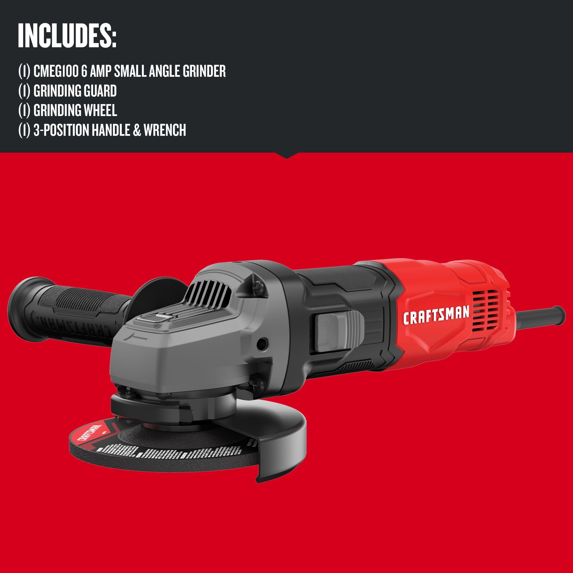 CRAFTSMAN 4-1/2 Inch 6 Amp Corded Small Angle Grinder Tool, 12,000 RPM (CMEG100) - Perfect for Metal Cutting, Grinding & Polishing in DIY Projects & Professional Workshops