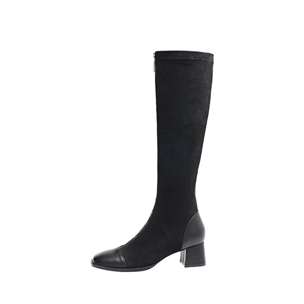 TinaCus Women's Stretch Knee High Boots with Front Zipper - Handmade Cap Toe, Comfortable Low Chunky Heel for Fall Fashion, Office Wear & Night Out