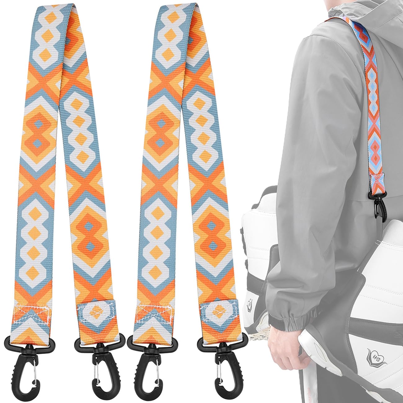 2 Pack Ski Boot Carrier Straps - Adjustable Shoulder Sling for Ski & Snowboard Boots - Hands-Free Carrying Leash for Men & Women - Perfect for Ski Resorts, Hiking & Travel Accessories