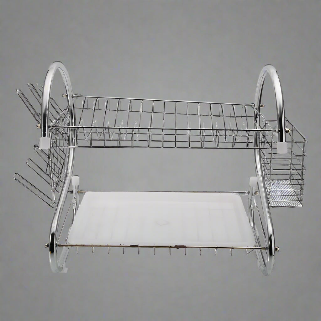 2-Tier Stainless Steel Dish Drying Rack with Drain Board - Space Saving Kitchen Organizer for Plates, Cups & Utensils | Perfect for Small Kitchens & Countertop Storage