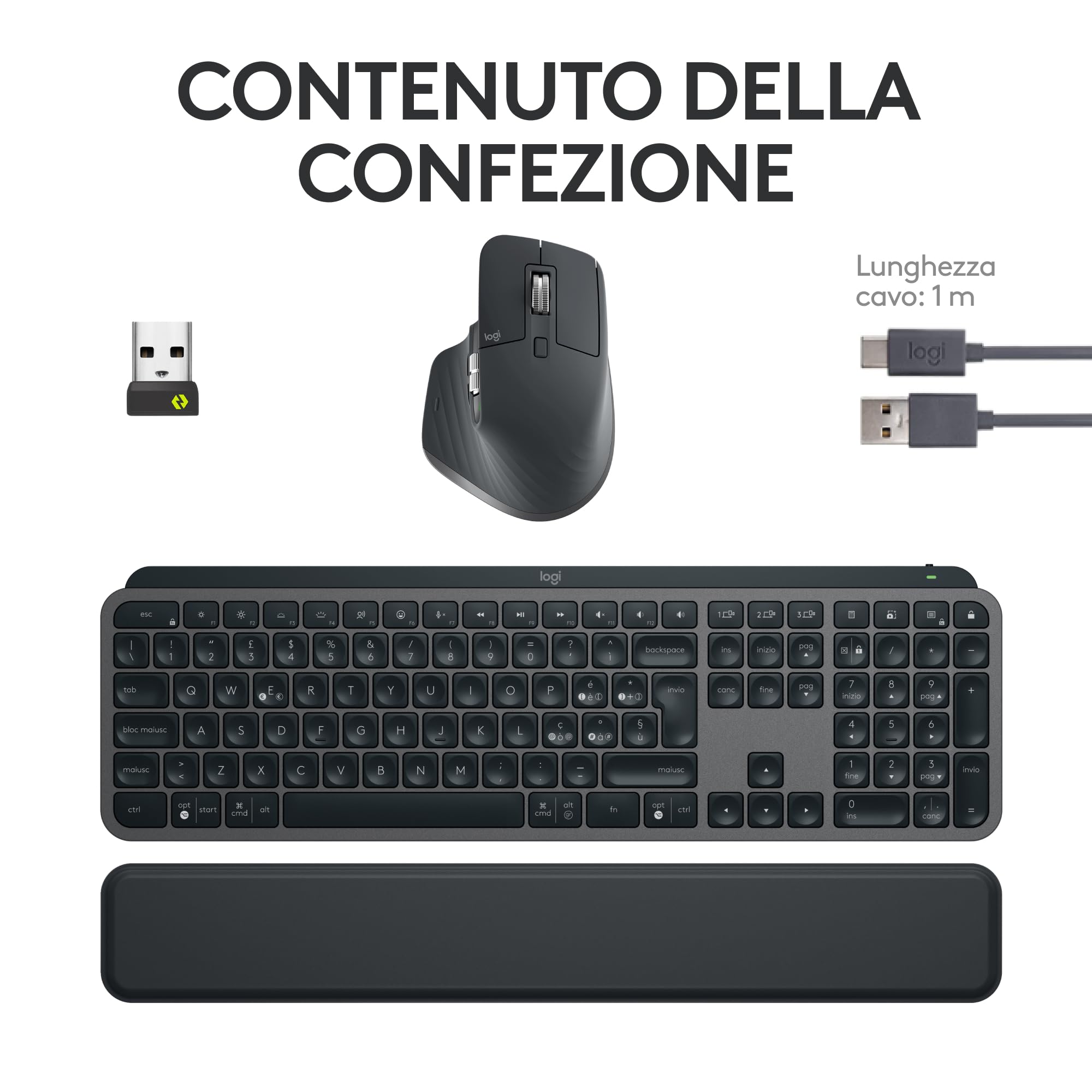 Logitech MX Keys S Combo Wireless Keyboard and Mouse with Palm Rest - Customizable Backlighting, Fast Scrolling, Bluetooth & USB-C Connectivity - Compatible with Windows, Linux, Chrome OS & Mac (Graphite) - Perfect for Office Work, Gaming & Creative Professionals