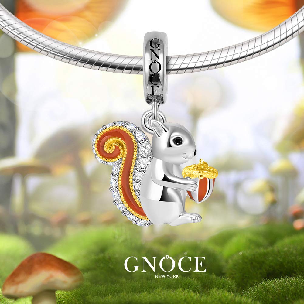 GNOCE Sterling Silver Squirrel Charm Pendant with CZ Stones - Cute Animal Jewelry for Women & Girls - Perfect for Bracelets, Necklaces & DIY Jewelry Making - Great Gift for Nature Lovers & Animal Enthusiasts
