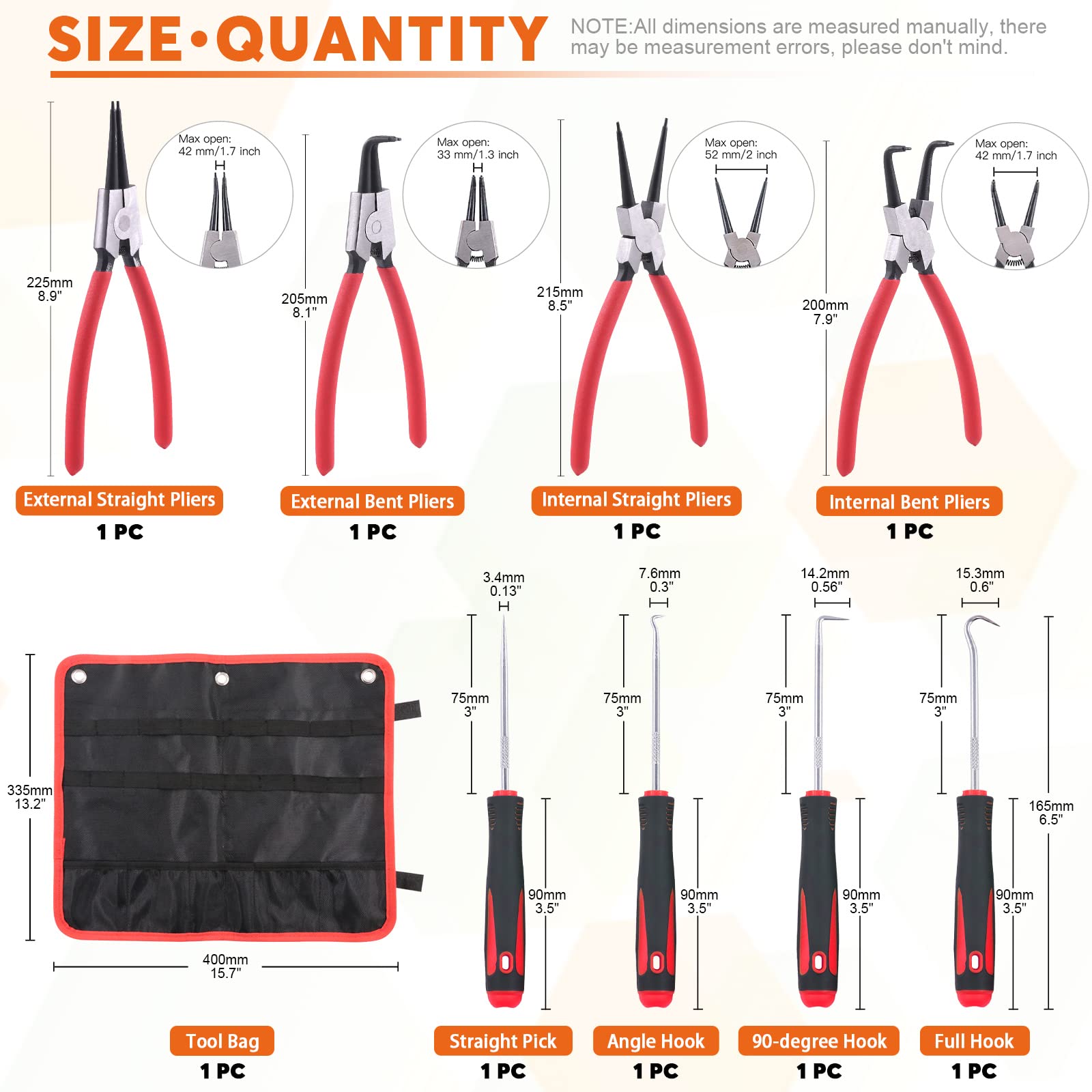 8Pcs Heavy Duty Snap Ring Pliers Set - 9 Inch Internal & External Circlip Pliers with Straight & Bent Jaw for Automotive, Machinery, and DIY Repairs - Perfect for Ring Removal and Retaining Clip Maintenance