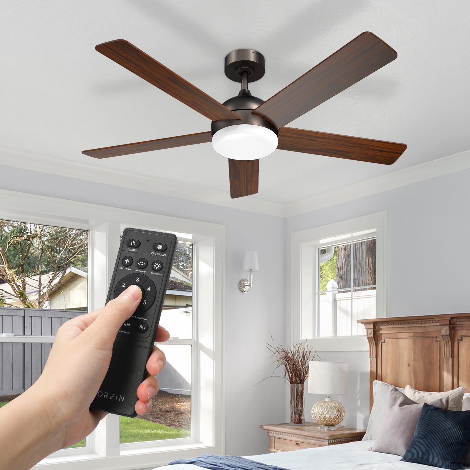 52 Inch OREiN Smart Ceiling Fan with LED Light and Remote - 5500 CFM, Dimmable 2400lm 6CCT Lighting, Ultra Quiet Reversible Motor - FCC/CEC/DOE Certified for Bedroom, Living Room, and Home Office Use