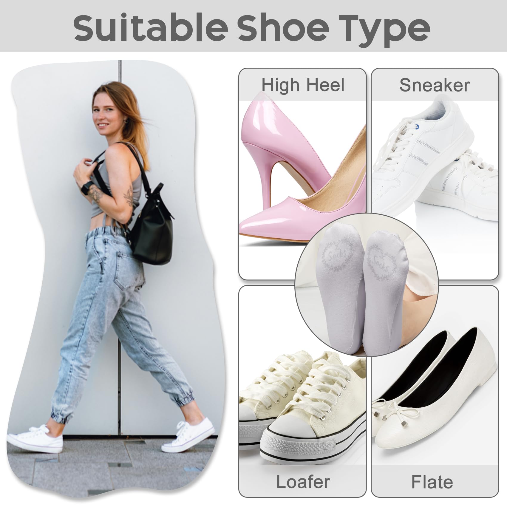 YSense Women's No Show Socks 6 Pairs - Invisible Non-Slip for Flats & Heels | Workout & Daily Wear