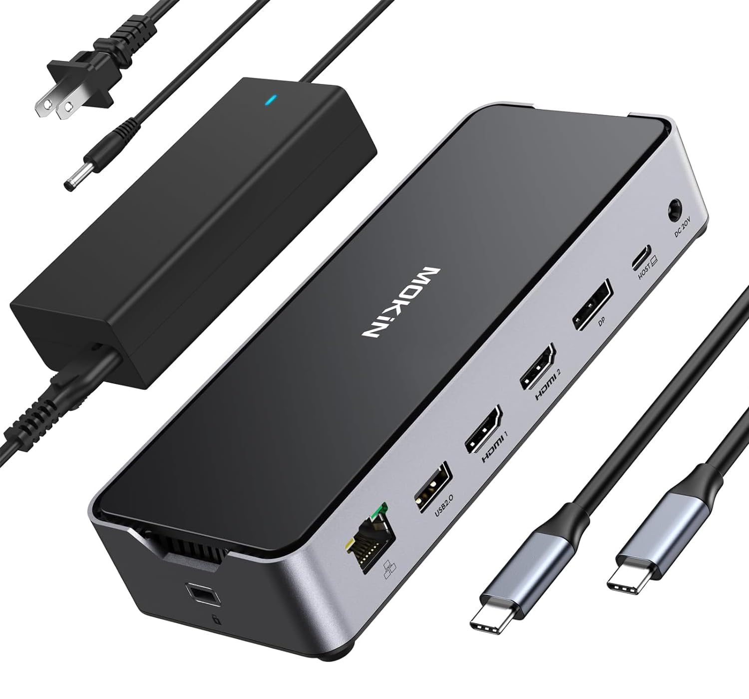 Premium USB C Docking Station for Laptop - Triple Monitor Support with 2 HDMI & DisplayPort 4K@144Hz, USB A 2.0/3.0, USB C 3.1 10Gbps & 30W Output, Ethernet, MicroSD/SD Card Reader, Audio/Mic Ports, 150W DC Power - Compatible with Dell/HP/Lenovo - Perfect for Home Office, Gaming & Professional Workstations