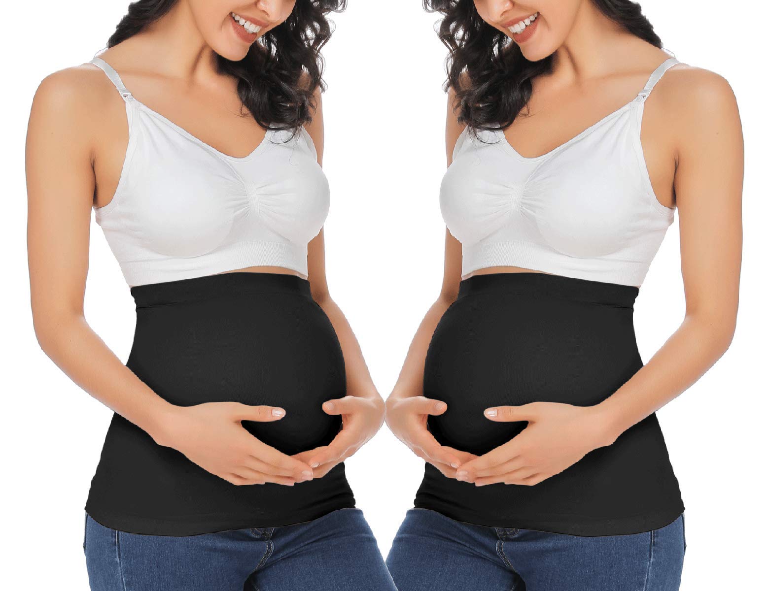 Rheane Maternity Belly Band for Pregnant Women - Pregnancy Support Belt with Seatbelt Protection - Comfortable Abdominal Wrap for Expecting Mothers (Black 2-Pack) - Perfect for Work, Travel & Everyday Wear
