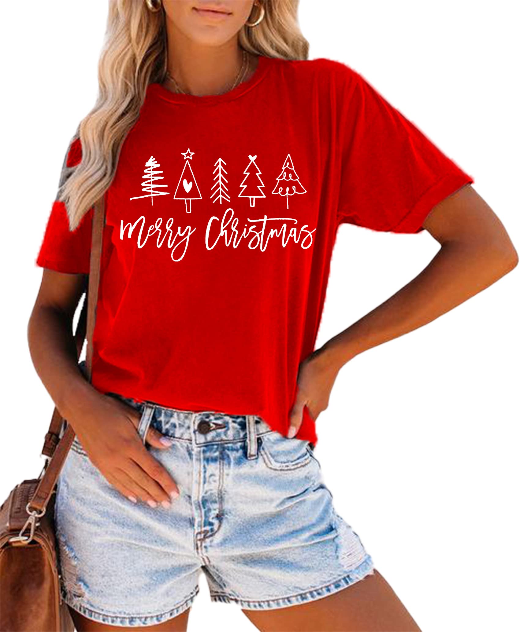 Women's Christmas Tree Graphic Print T-Shirt - Festive Holiday Tee for Xmas & Winter Parties | Perfect Gift for Her