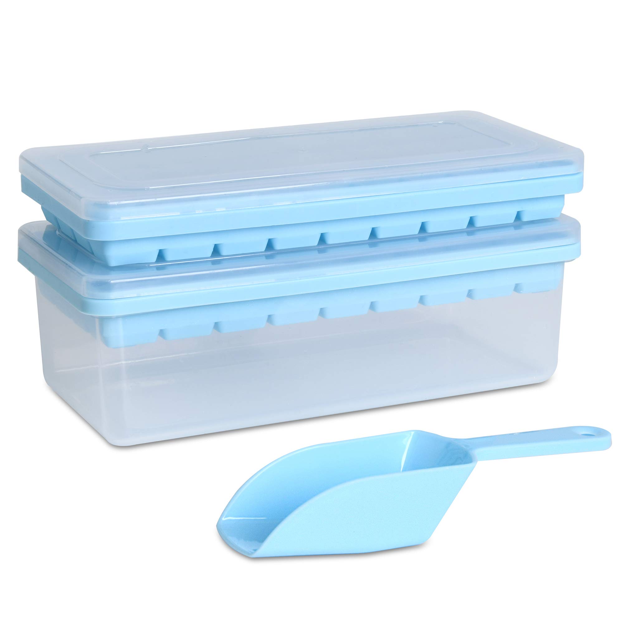 Premium Food-Grade Silicone Ice Cube Tray Set - 2 Pack 36-Cube Molds with Lid, Storage Bin & Scoop | BPA-Free, Flexible & Easy Release | Perfect for Cocktails, Iced Coffee & Home Freezer Organization