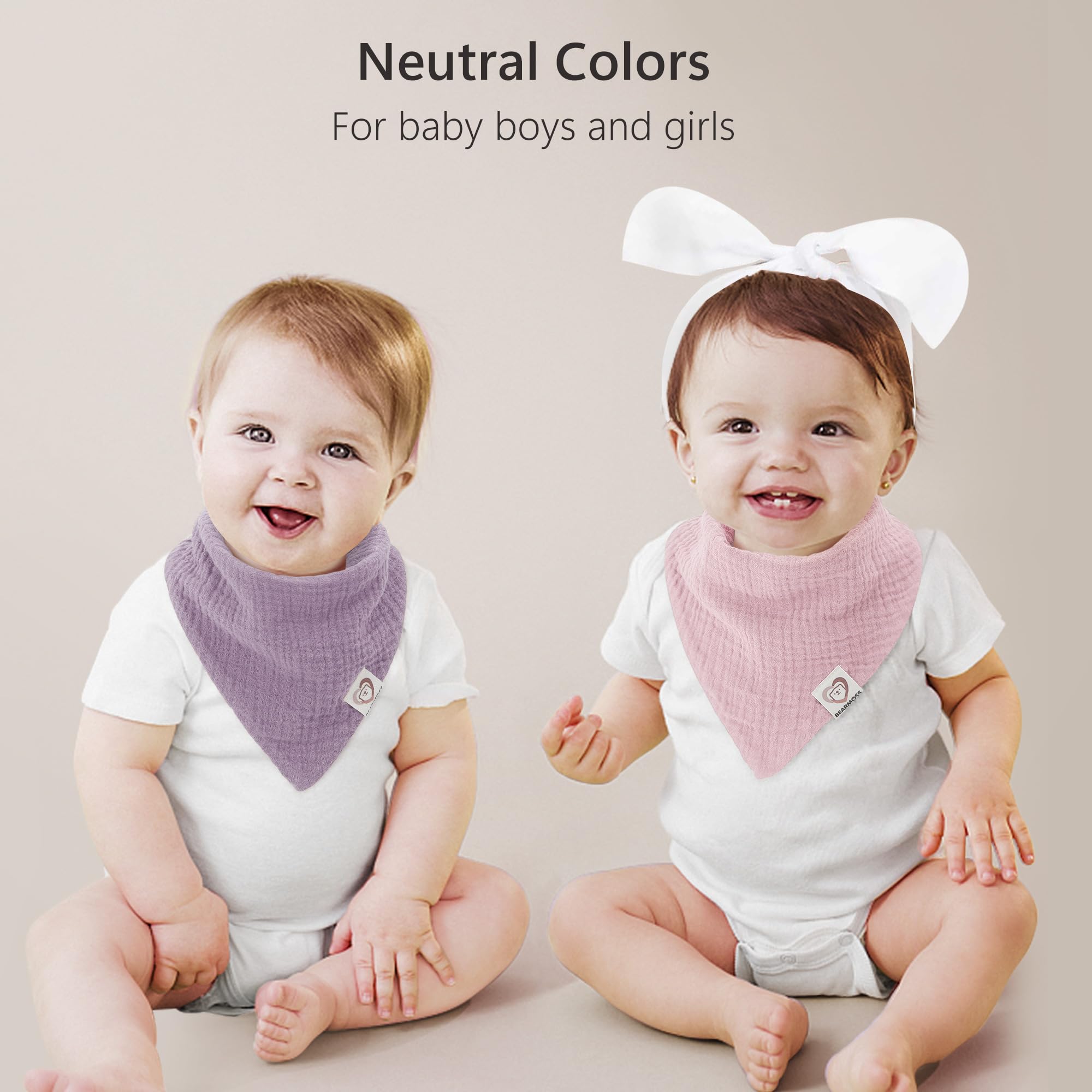 Bearmoss Muslin Baby Bibs - 100% Cotton Bandana Drool Bibs for Boys & Girls | Soft, Absorbent & Washable | Perfect for Teething, Drooling & Mealtime (Set of 3)