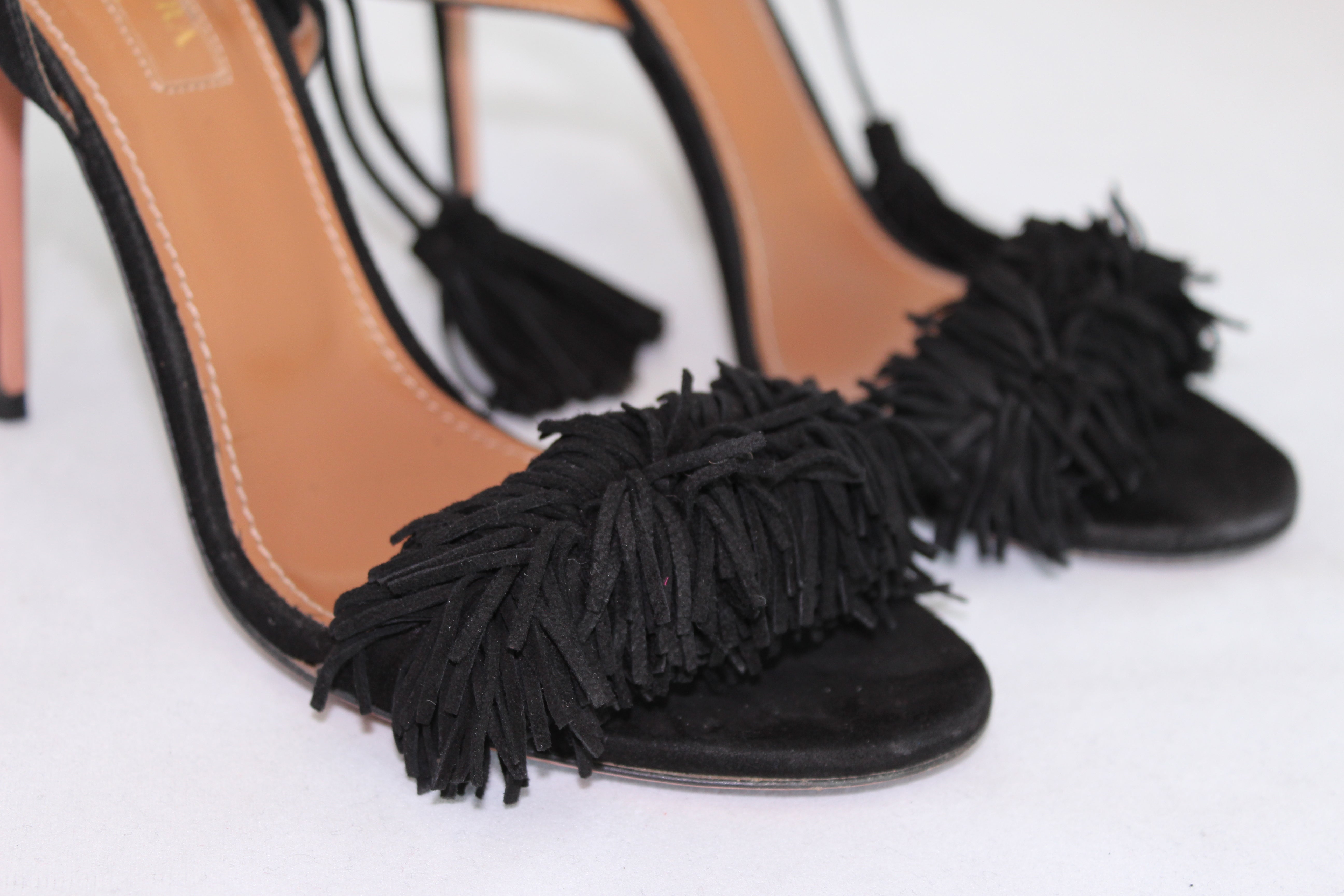 Aquazzurra Wild Things Black Fringe Sandals Size 36.5 - Stylish & Comfortable for Parties, Weddings & Summer Outings