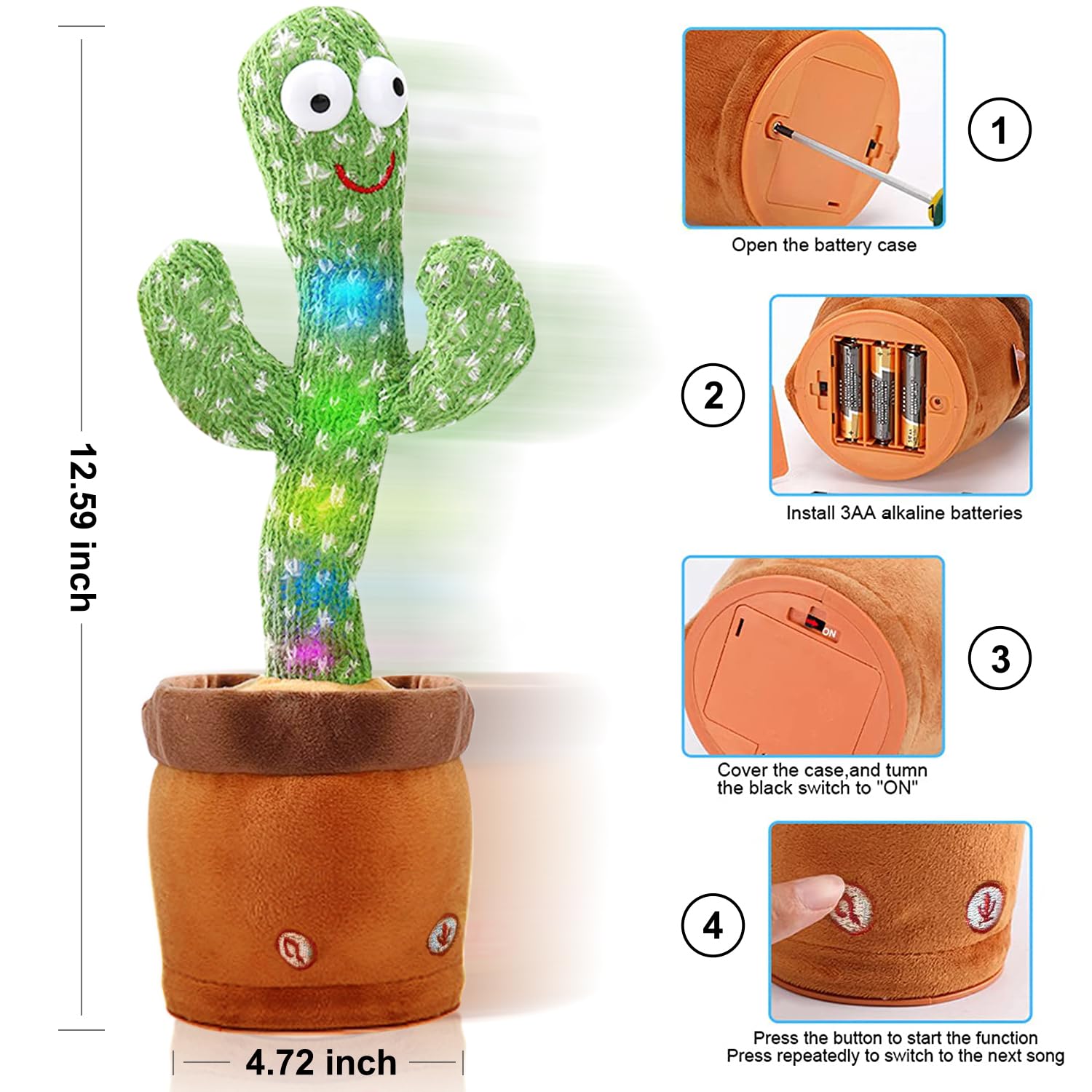 Interactive Talking Cactus Toy - Repeats & Sings with Dancing Motion - Fun Educational Plush Gift for Boys, Girls & Kids | Perfect for Birthday Presents, Learning Playtime & Nursery Decor