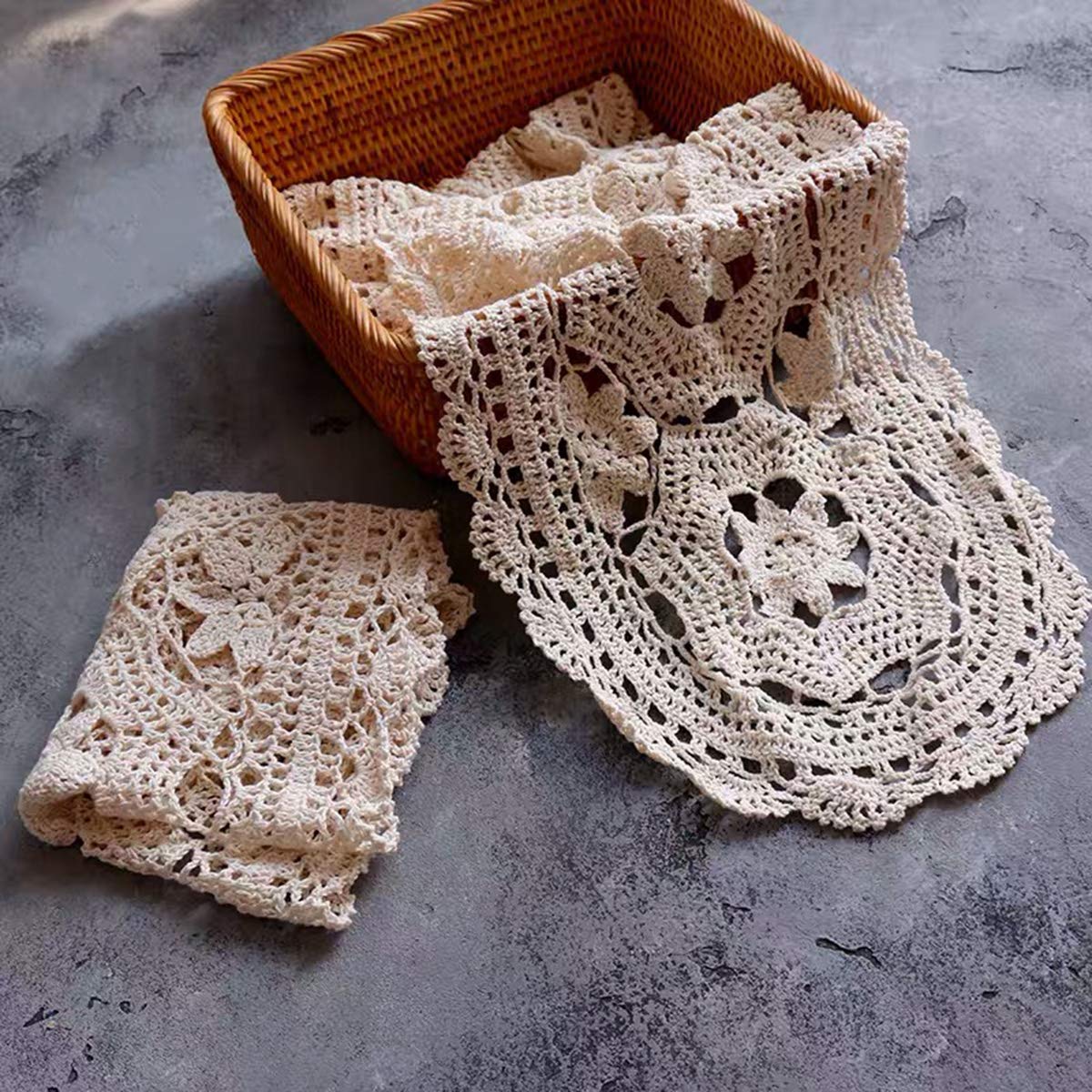 Handmade Beige Crochet Cotton Table Runner - 12 x 35 Inch Lace Doily for Dining Table, Dresser, or Wedding Decor - Elegant Oval Linen Scarf for Home Decor and Special Occasions