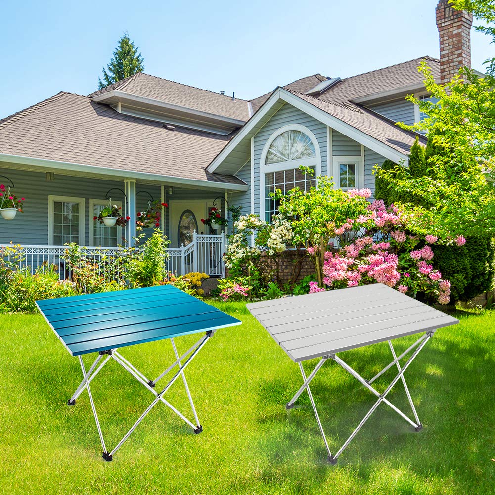 Lightweight Aluminum Folding Table - Portable Camping Table for Outdoor Picnic, Backpacking, Beach & Patio - Collapsible & Foldable Design (Silver, Large 27