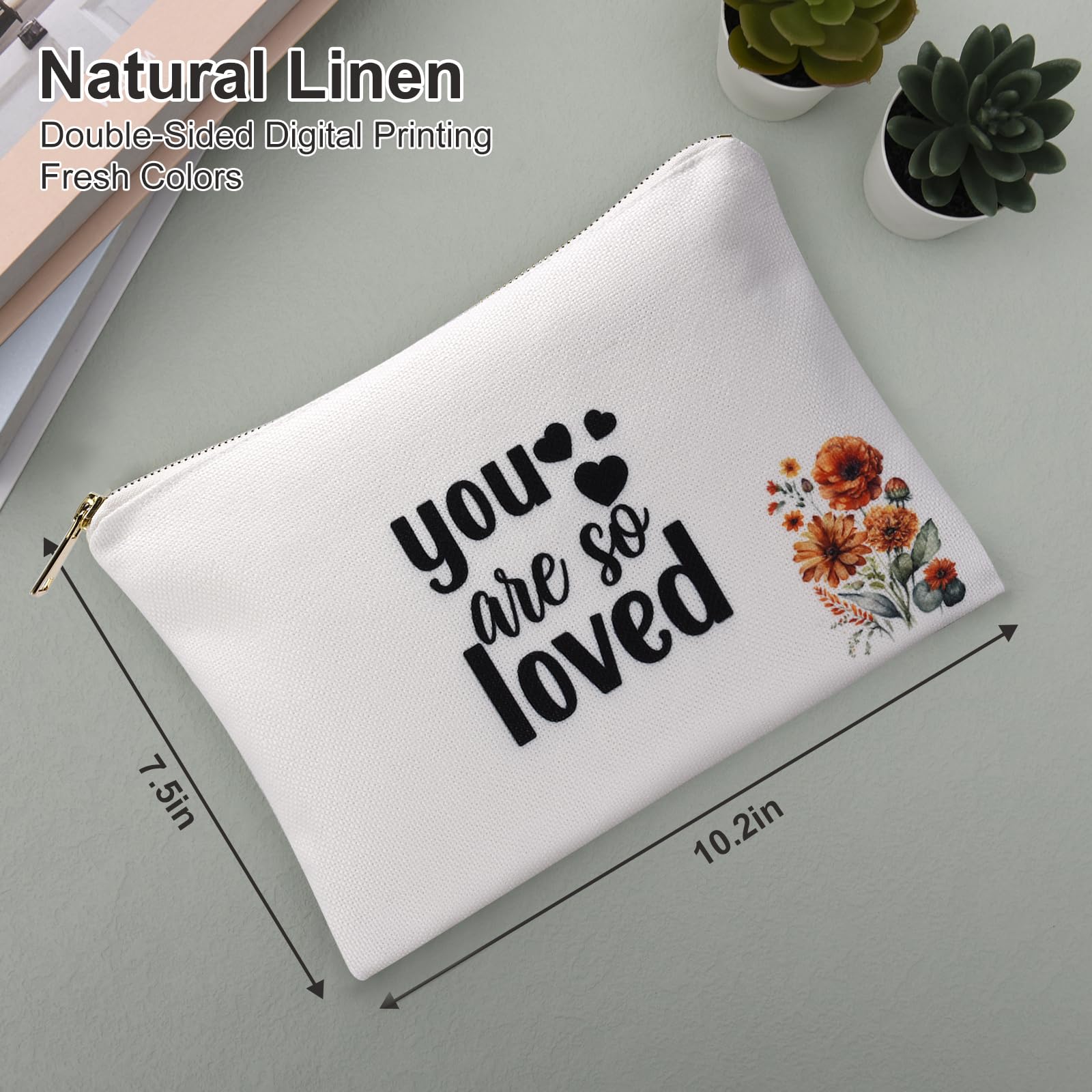Eco-Friendly Linen Makeup Bag for Women - Medium Travel Cosmetic Organizer, Cotton Toiletry Pouch, Perfect Birthday & Friendship Gift (You Are So Loved) - Ideal for Travel, Gym & Daily Essentials Storage