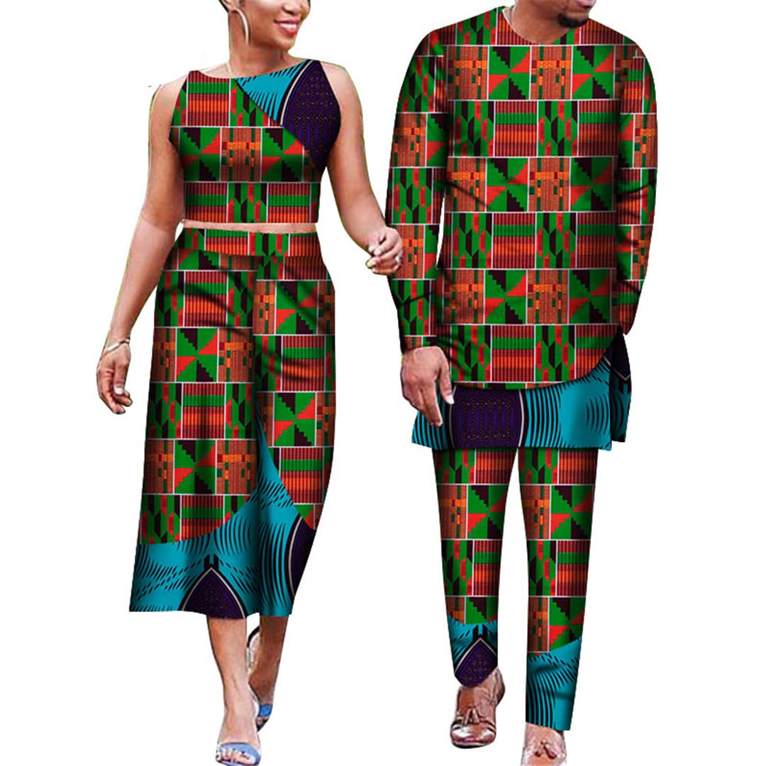 African Print Couple Outfits - Floral Dashiki Matching Sets for Men & Women, Plus Size 7XL | Perfect for Weddings, Cultural Events & Valentine's Day