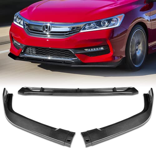3-Piece Front Bumper Lip Spoiler Splitter & Side Skirt Body Kit - Carbon Fiber Style - Perfect Fit for 2016-2017 Honda Accord 4DR Sedan - Enhanced Protection & Sporty Look - Ideal for Car Enthusiasts & Street Racing