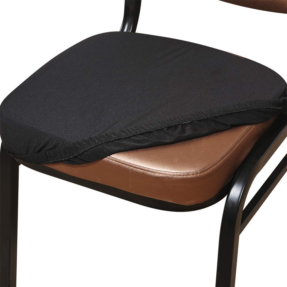 Stretch Spandex Chair Seat Covers - 4 Pack Black Dining & Office Chair Slipcovers for 18 Inch Seats - Waterproof & Anti-Slip Protectors for Home, Restaurant, and Workplace Use