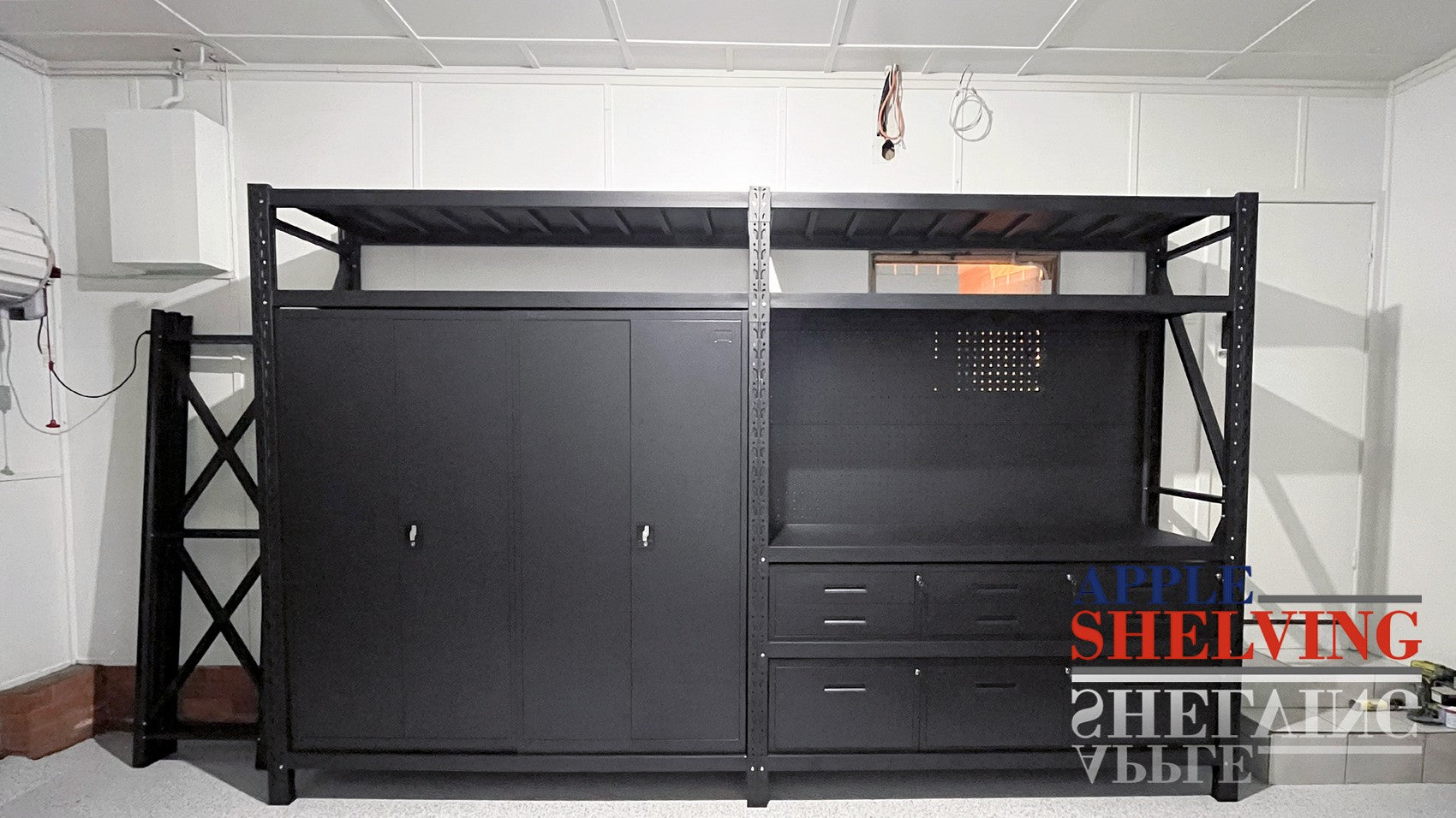 9-Drawer Steel Pegboard Workbench with 2 Cabinets - Heavy Duty Garage Workbench for DIY Projects & Tool Organization - Perfect for Home Workshops, Garages & Craft Rooms