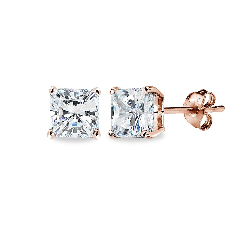 AAA Cubic Zirconia Princess Cut Sterling Silver Stud Earrings for Women - Perfect for Weddings, Parties & Everyday Elegance