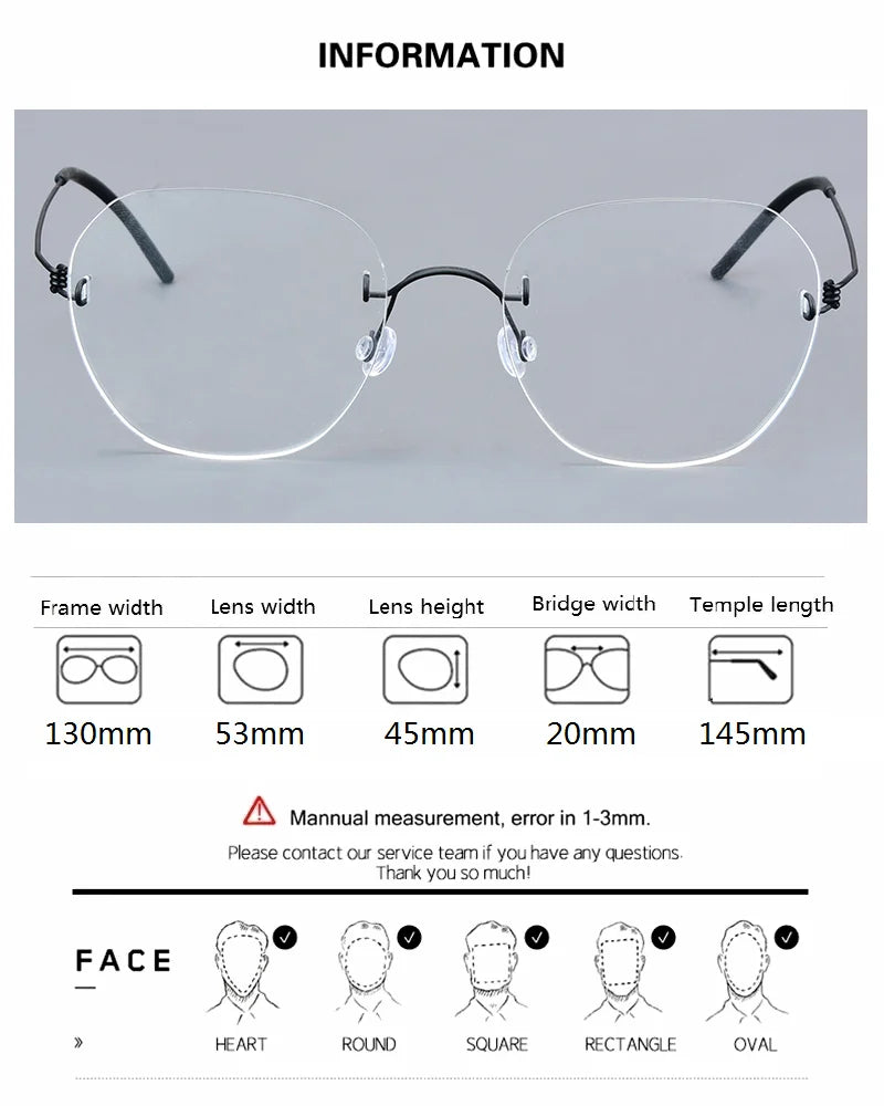 Aimee Women's Rimless Flat Top Oval Screwless Titanium Eyeglasses 92460 - Lightweight & Durable Titanium Frame for Work, Reading & Everyday Use