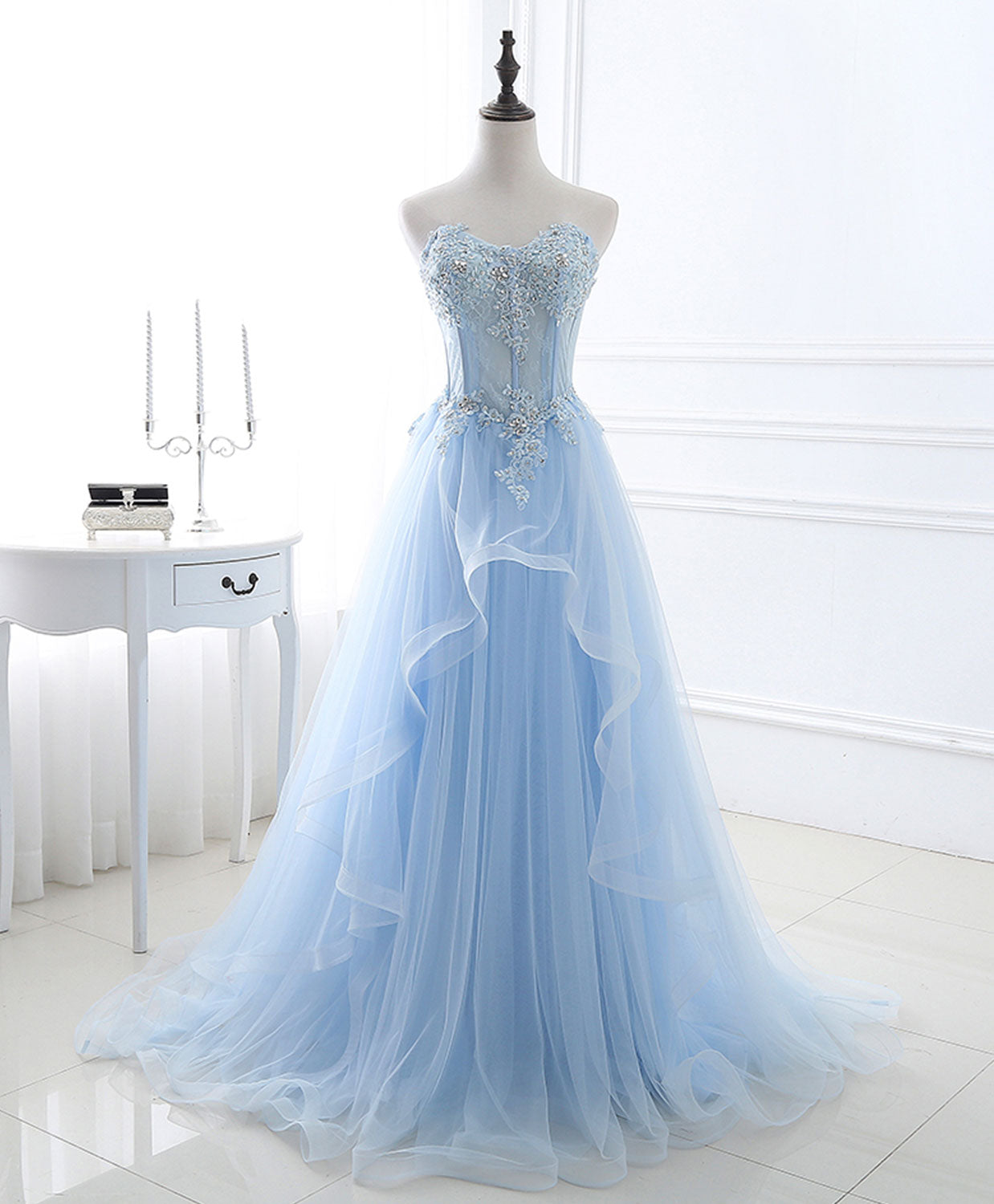 Elegant Blue Long Prom Dresses - A-Line Sweetheart Neck Formal Graduation Gowns | Perfect for Homecoming, Evening Galas & Special Occasions