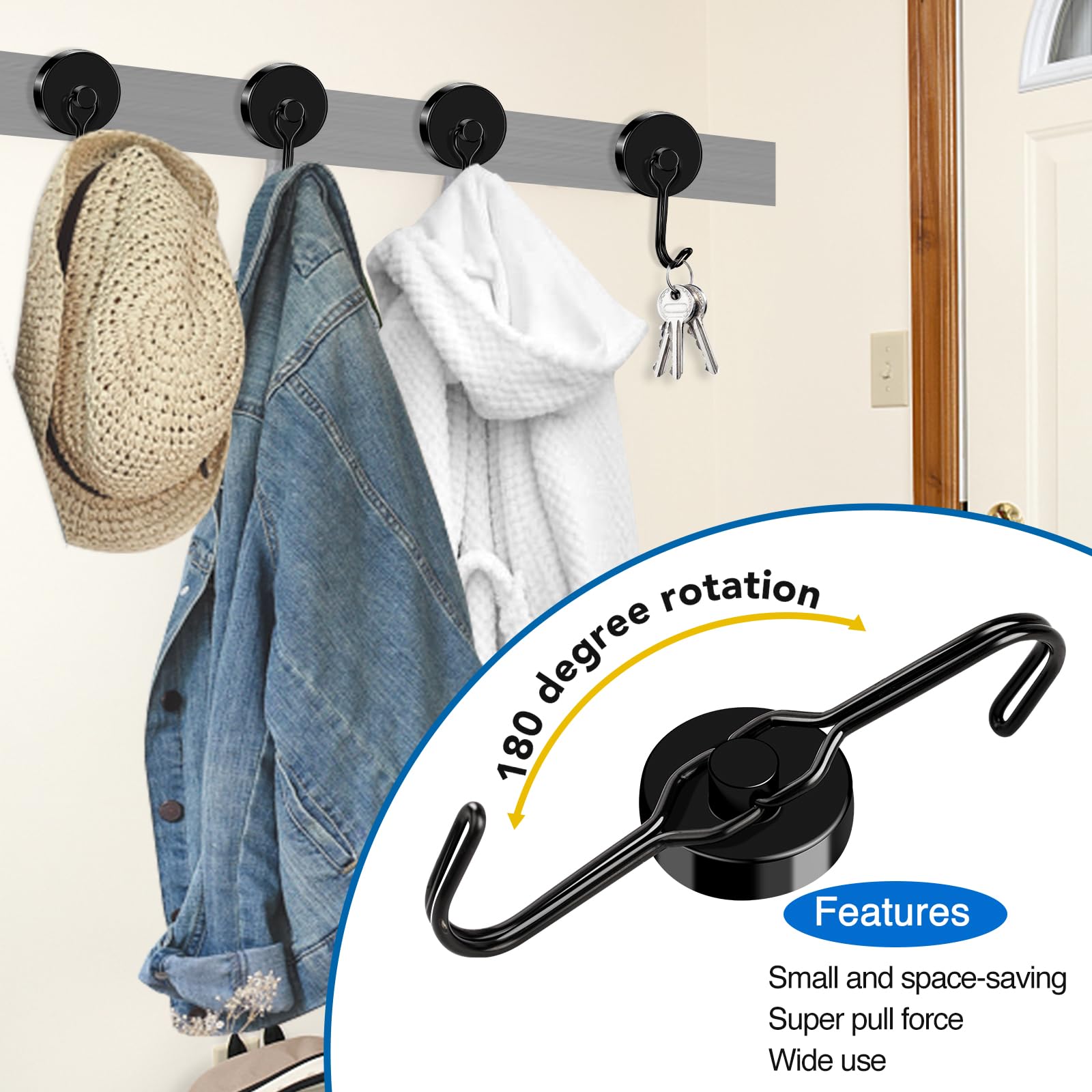 LOVIMAG 6-Pack Magnetic Hooks - Heavy Duty for Garage, Fridge & Travel