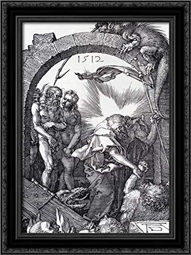 Albrecht Durer Engraved Passion Wood Framed Canvas Art - Harrowing of Hell Religious Painting 18x24 Inch Black Ornate Frame - Perfect for Church Decor, Christian Home Wall Art & Gift