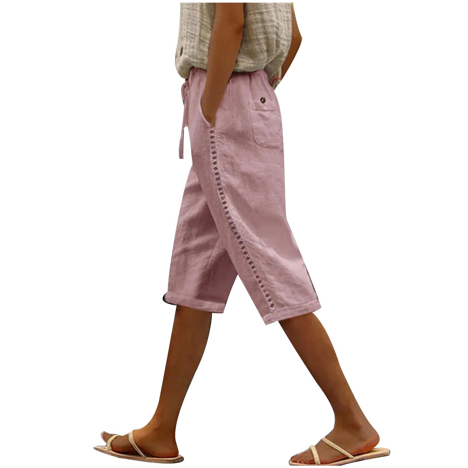 Women's Lace Drawstring Bermuda Shorts - Soft Cotton Linen Summer Lounge Shorts for Casual Wear & Spring Fashion 2024 | Perfect for Beach Vacations, Yoga, and Relaxing at Home