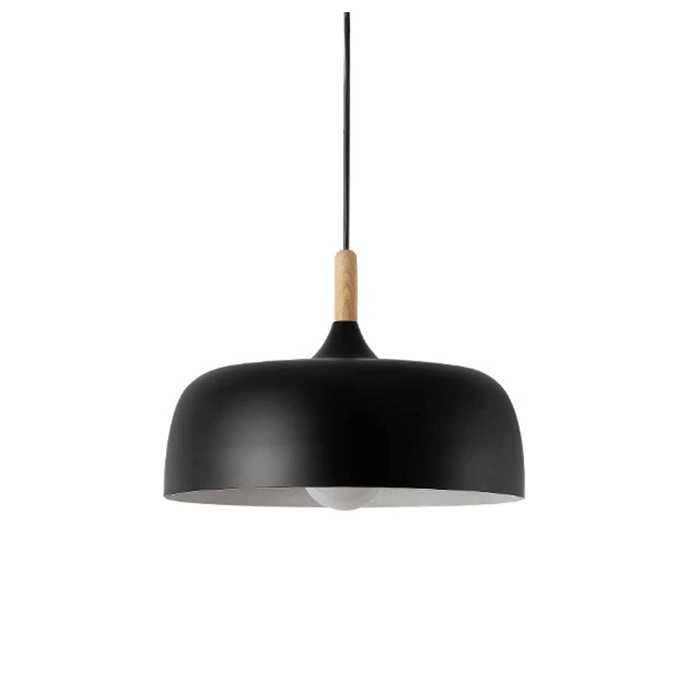 Wood & Black Metal Farmhouse Pendant Light - Industrial Hanging Chandelier Swag Lamp for Kitchen Island, Dining Room, Sink & Hallway | Rustic Ceiling Lighting Fixture for Home Decor