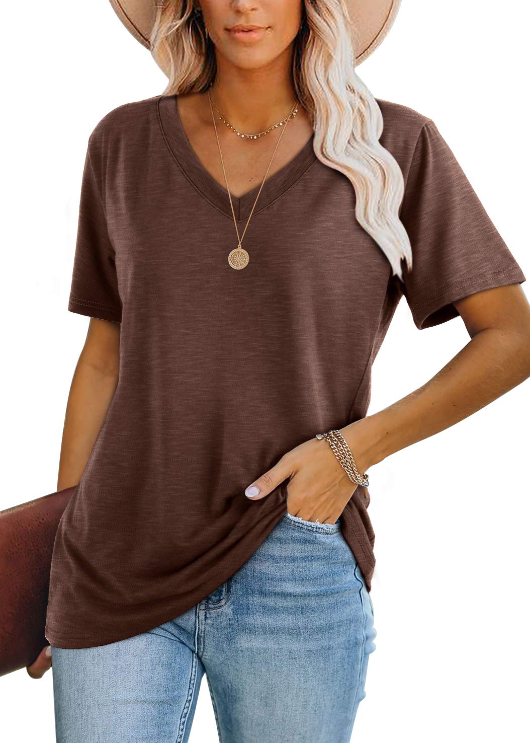 WIHOLL Women's Casual Short Sleeve V-Neck T-Shirts - Soft Comfortable Tees for Everyday Wear, Work & Outfits
