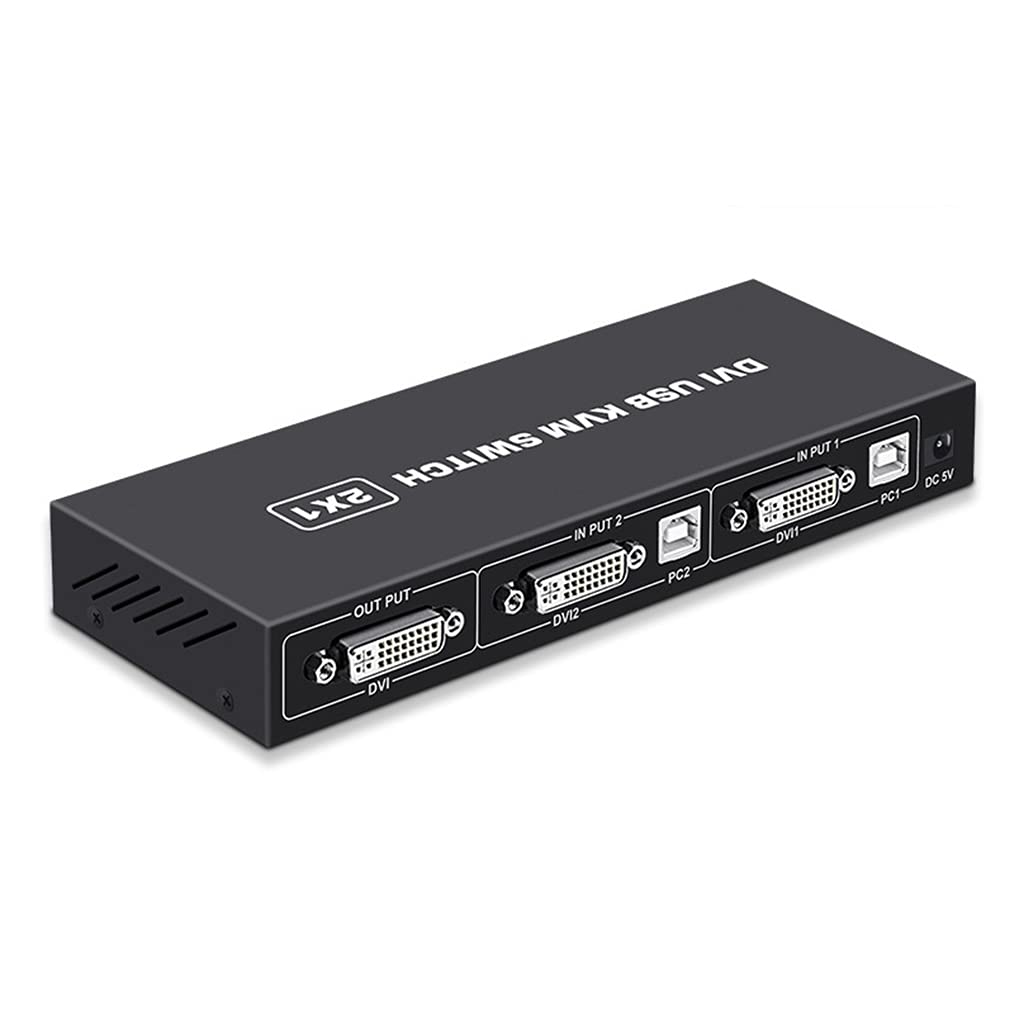 YIZITU 2 Port USB KVM Switch with DVI Support - 2 Input 1 Output USB Switcher Hub for PC, Scanner, Printer | Includes DVI Cables | Perfect for Home Office & Multi-Device Workstations