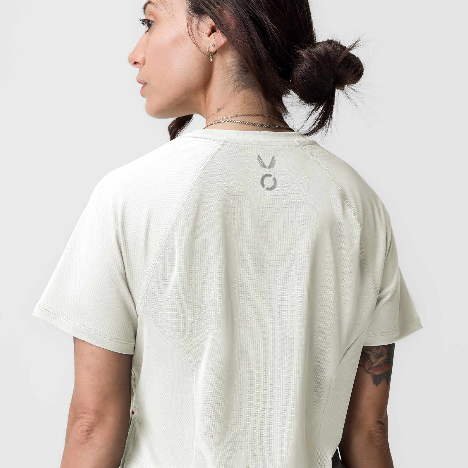 ASRV x Equinox AeroSilver® Cropped Training Tee - Ivory Cream | Moisture-Wicking Workout Top for Women | Gym, Yoga & Running Apparel