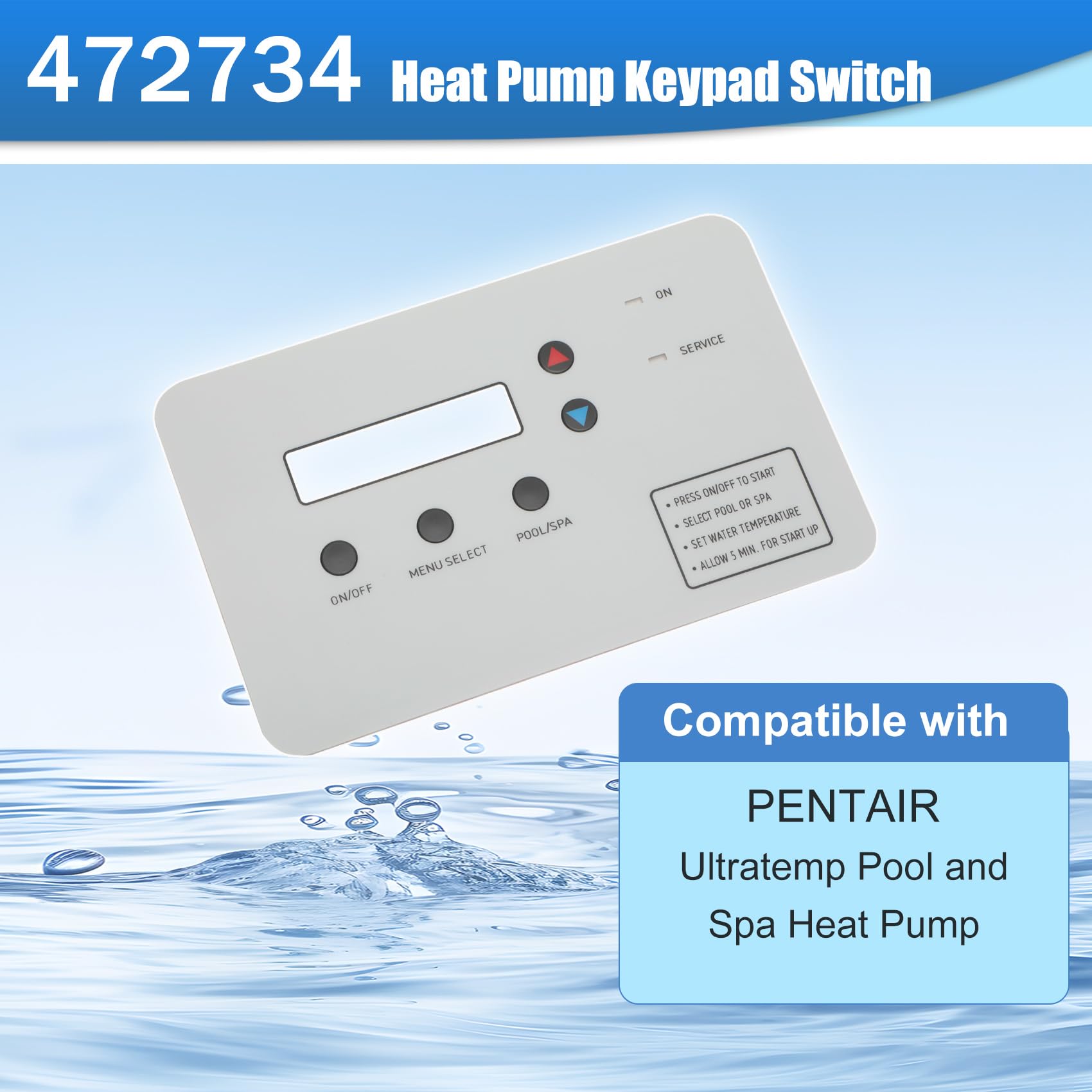 472734 Upgrade Heat Pump Keypad Switch Membrane for Pentair UltraTemp & Thermalflo Titanium Pool/Spa Heat Pumps - Replaces 473425 473693 - Durable Control Panel Cover for Swimming Pool and Hot Tub Maintenance
