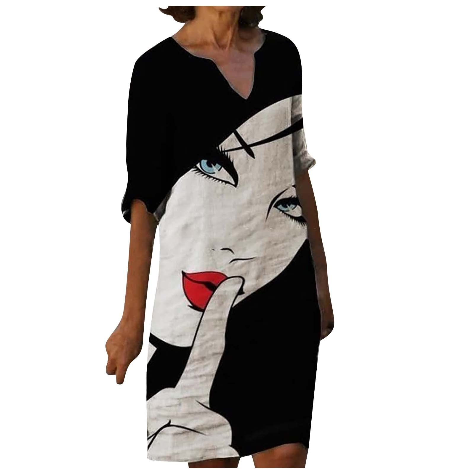 Women's Cotton Linen Summer Dress - Y2K Style Half Sleeve Casual Beach Tunic - Plus Size Vintage Ethnic Babydoll Dress for Vacation, Boho Outfits & Streetwear Fashion