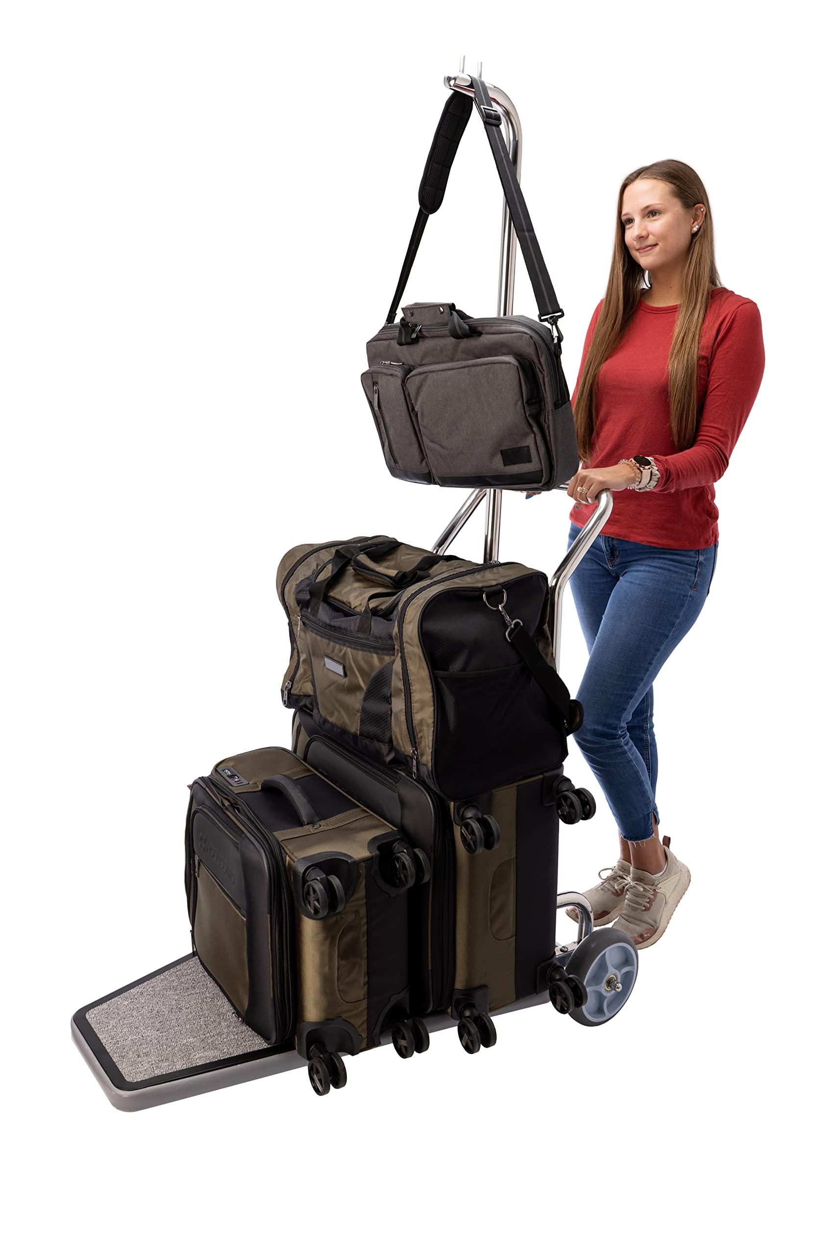 Value Valet Single Nesting Luggage Cart - Lightweight Stainless Steel Trolley with 3 Wheels - Portable Bellman Travel Cart for Hotels, Condos & Convention Centers - 300 lb Capacity - Perfect for Airport, Cruise & Business Travel