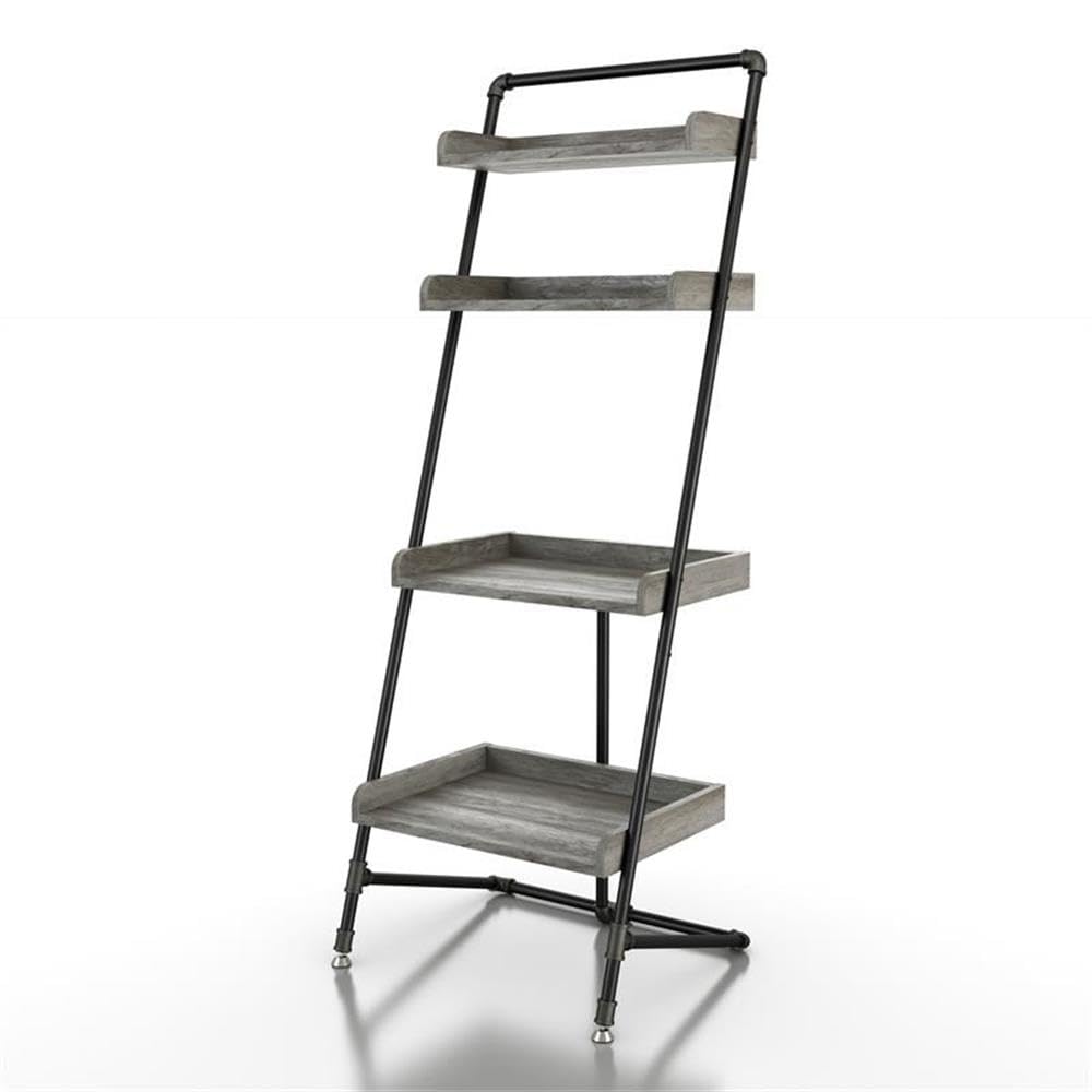 Furniture of America Karin Wood Bookshelf Set of 2 - Vintage Gray Oak Finish - Perfect for Living Room, Home Office & Library Storage