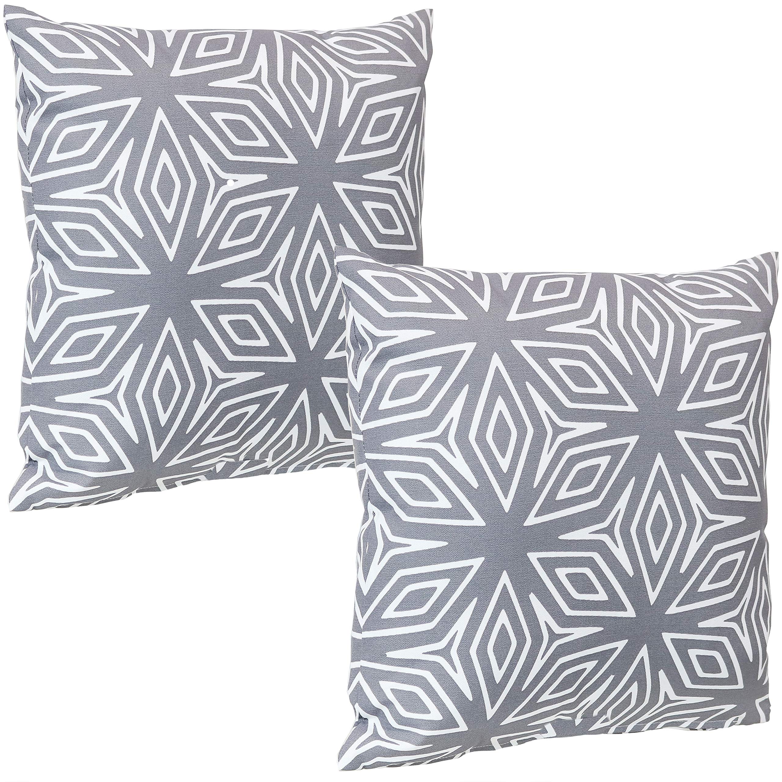 Sunnydaze Decorative Throw Pillow Covers Set of 2 - 17x17 Inch Square Indoor Outdoor Weather-Resistant Polyester Covers with Zipper Closure - Gray Geometric Design for Sofa, Patio, Bedroom Decor