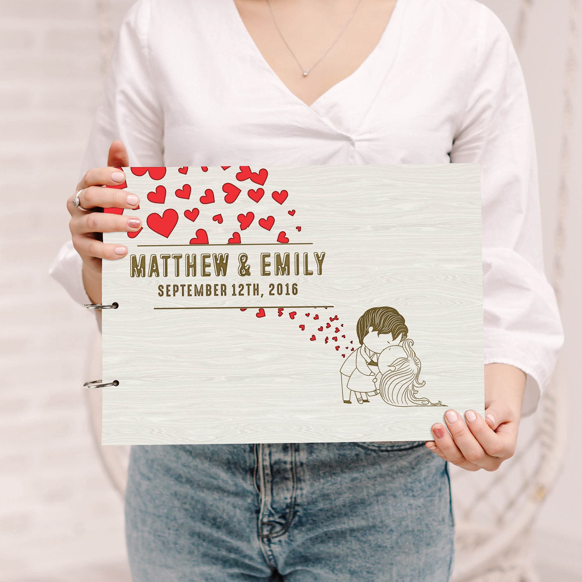 Personalized Engraved Wooden Wedding Guest Book - Laser Cut Custom Sign-in Registry for Bridal Shower, Anniversary & Special Events - Unique Keepsake Scrapbook for Couples & Guests