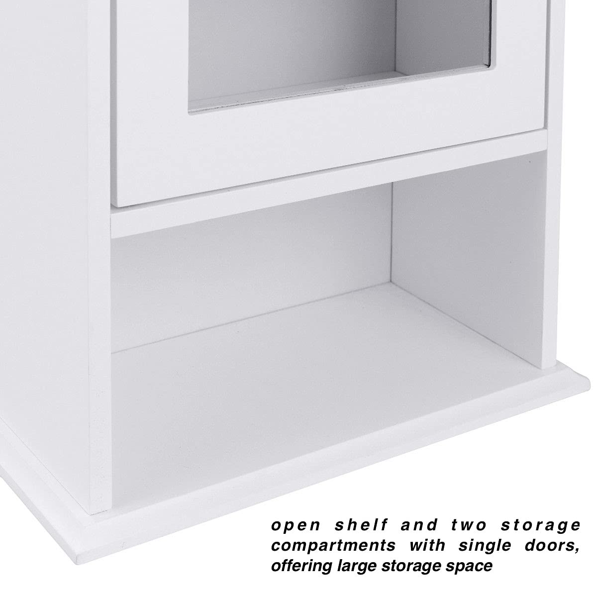 White Mirrored Wall Mounted Bathroom Storage Cabinet - Over The Toilet Medicine Organizer with Open Shelves for Toiletries, Bath & Kitchen Use - Perfect Above Sink Storage Solution for Small Spaces