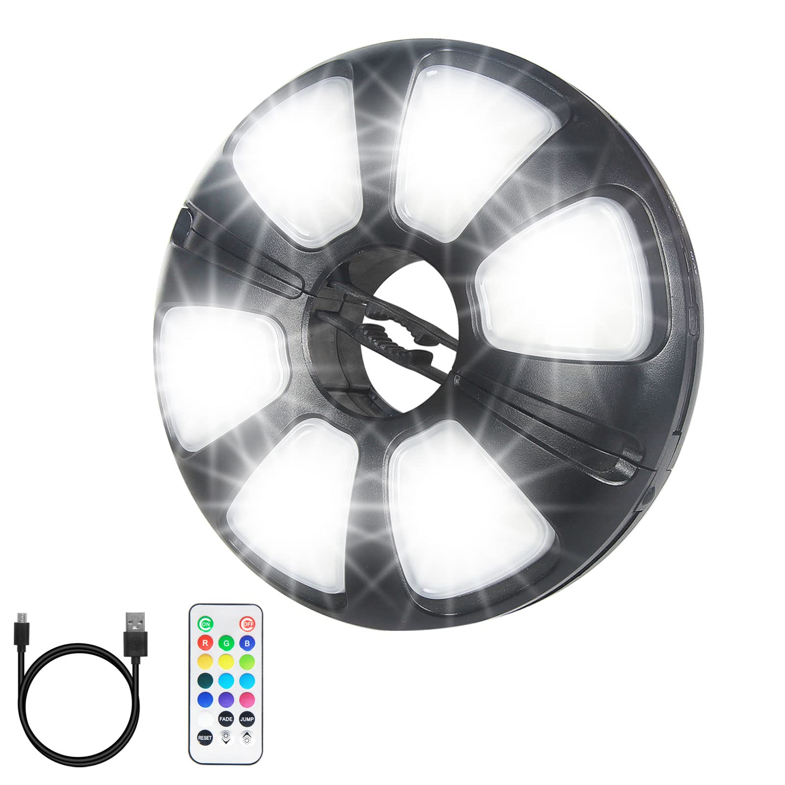 12 Colors LED Patio Umbrella Light with Remote Control - Rechargeable & Battery Operated, 300 Lumens Dimmable Pole Light for Outdoor Umbrellas - Perfect for Backyard, Deck, Garden, and Poolside Lighting